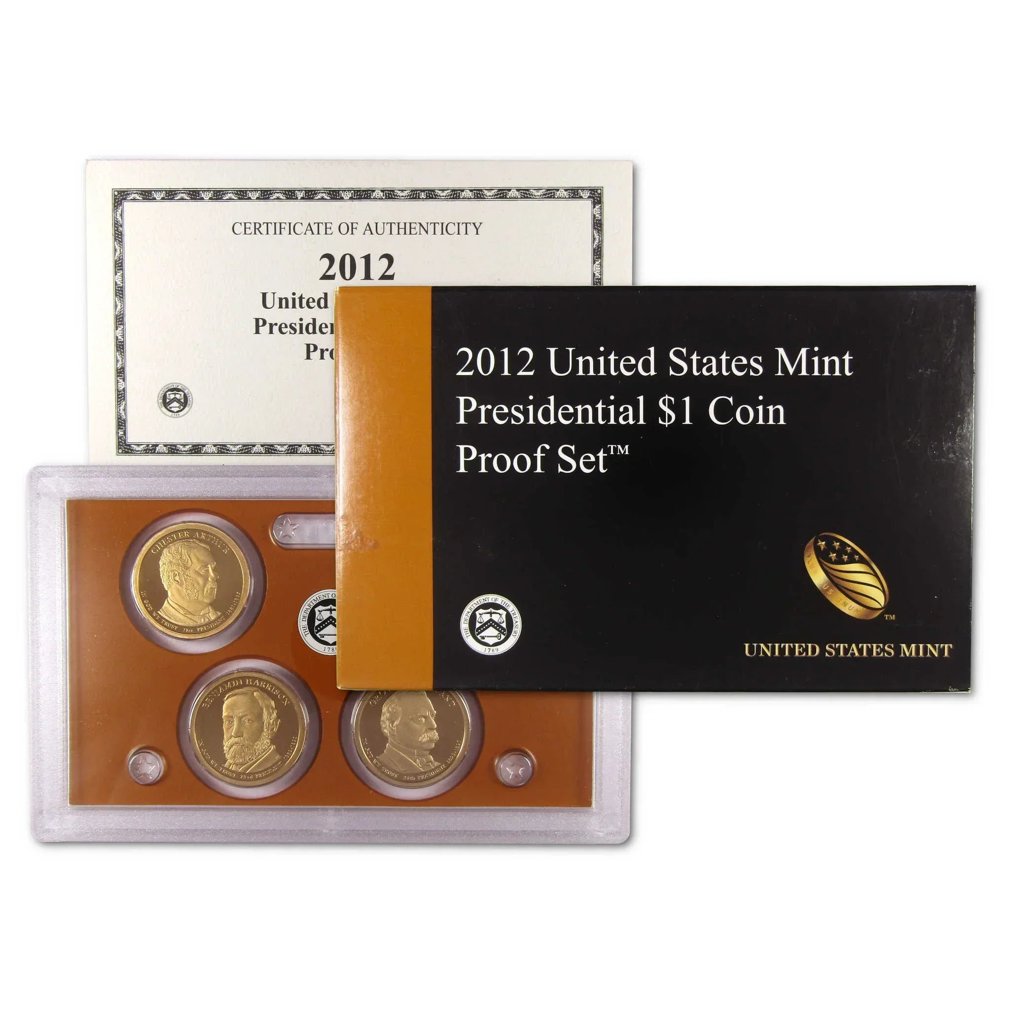 2012 United States Mint Presidential $1 Coin Proof Set with certificate and four coins
