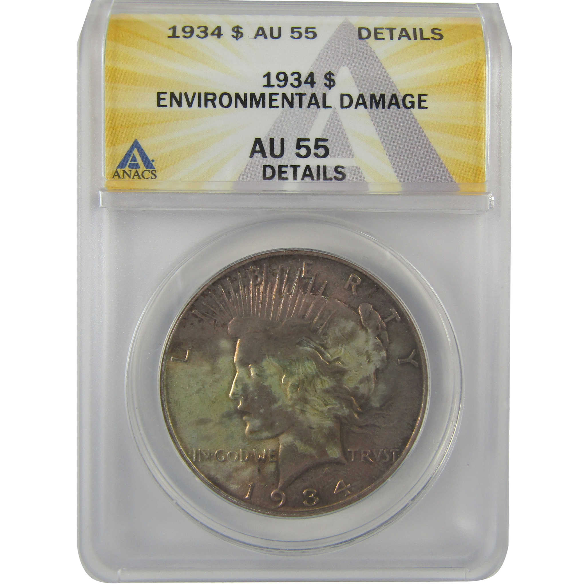 1934 Peace Dollar AU 55 Details ANACS Silver $1 Coin SKU:I21542