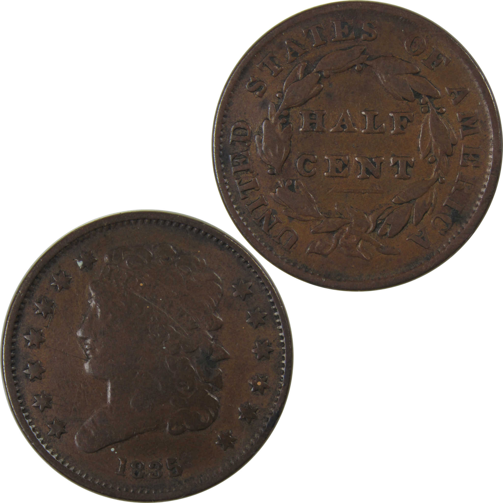1835 Classic Head Half Cent F Fine Details Copper SKU:I23823