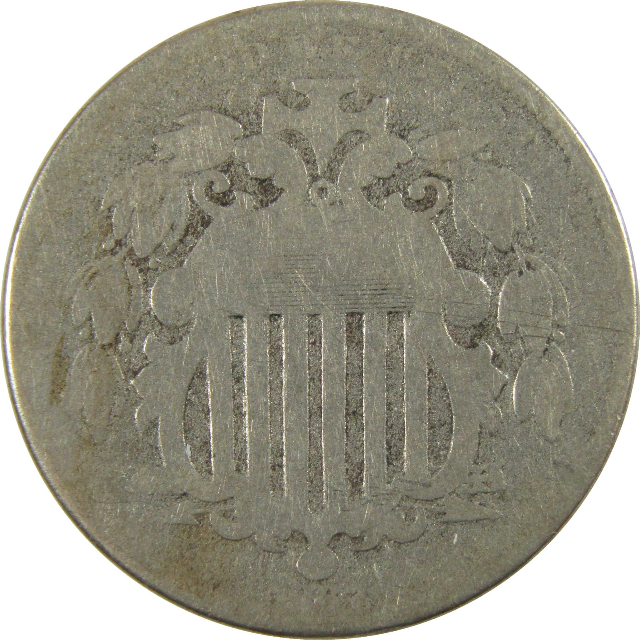 1867 No Rays Shield Nickel AG About Good 5c Coin SKU:I28213