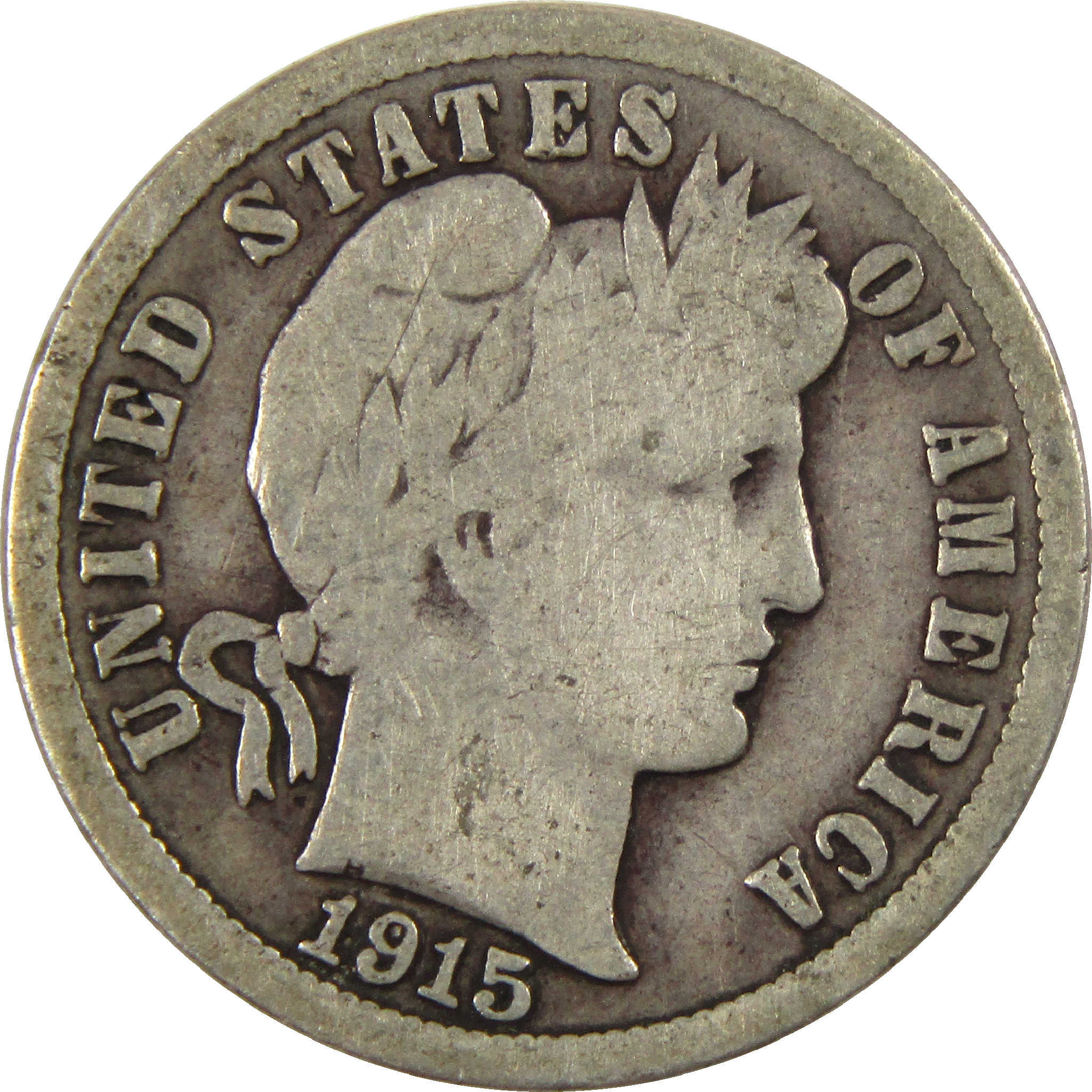 1915 Barber Dime Circulated Silver 10c Coin Collectible
