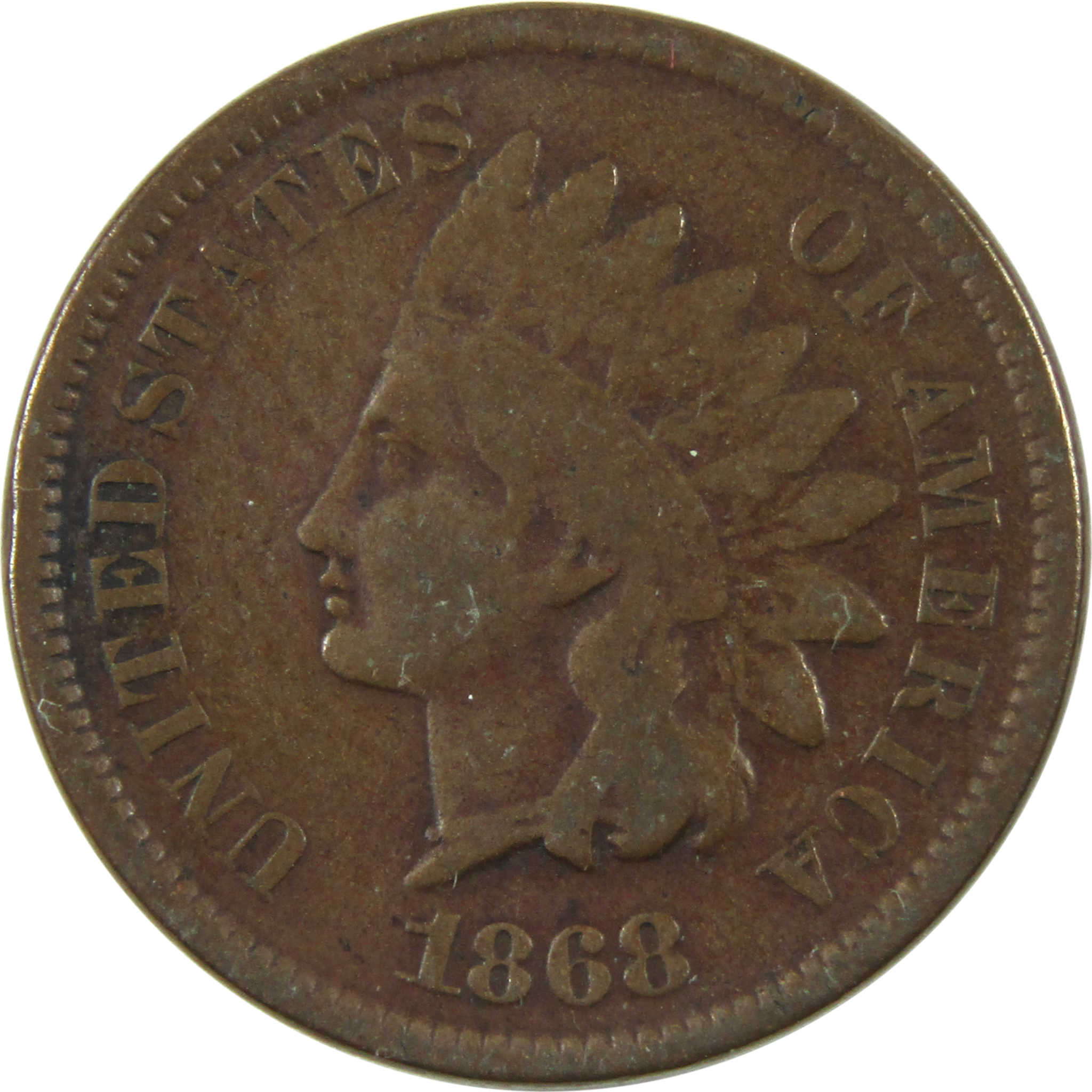 1868 Indian Head Cent VG Very Good Penny 1c Coin SKU:I14098