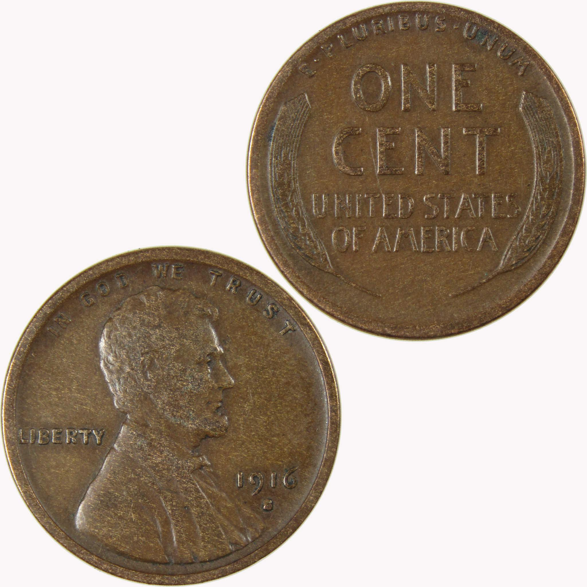 1916 S Lincoln Wheat Cent VF Very Fine Penny 1c Coin SKU:I26312
