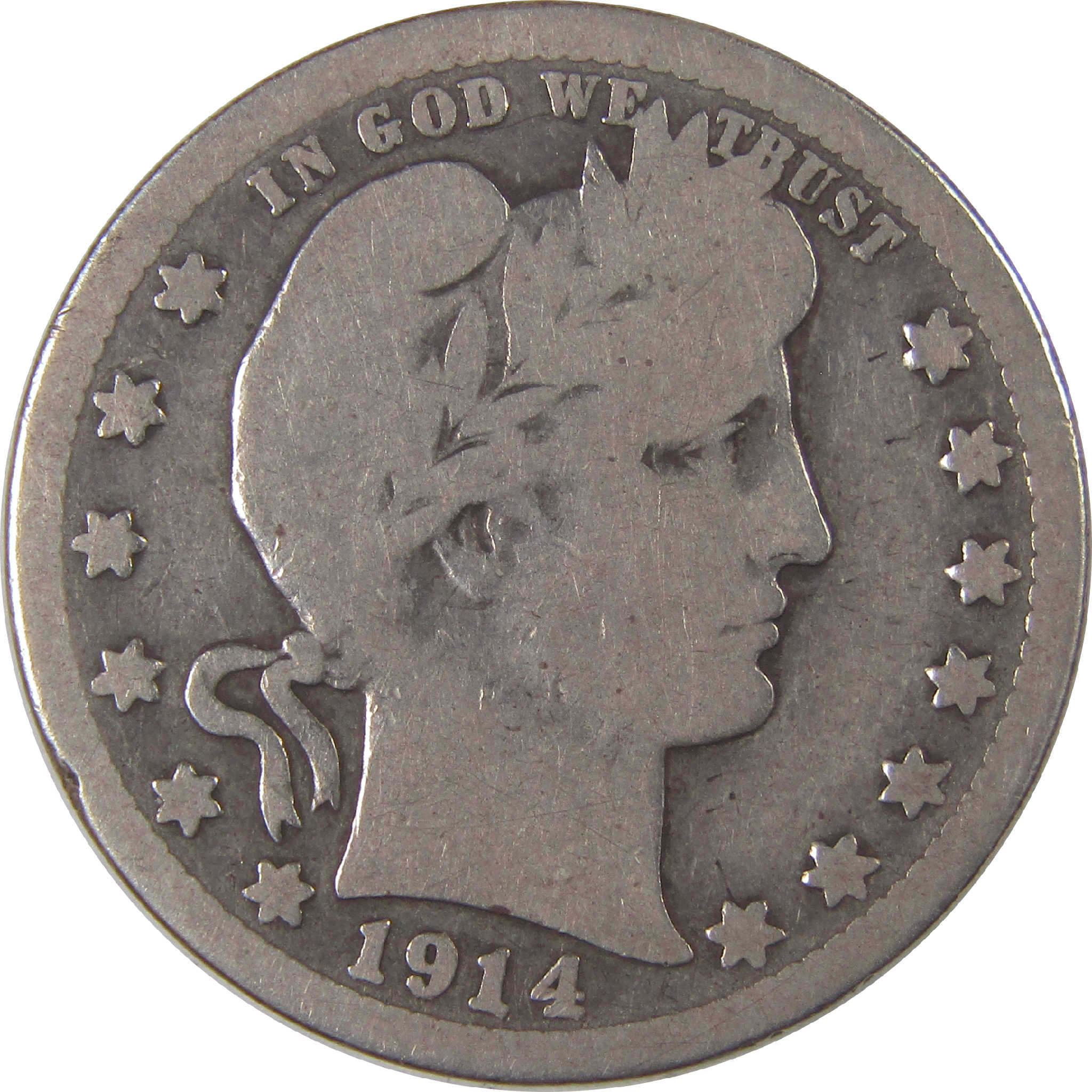 1914 S Barber Quarter AG About Good Silver 25c Coin SKU:I18119