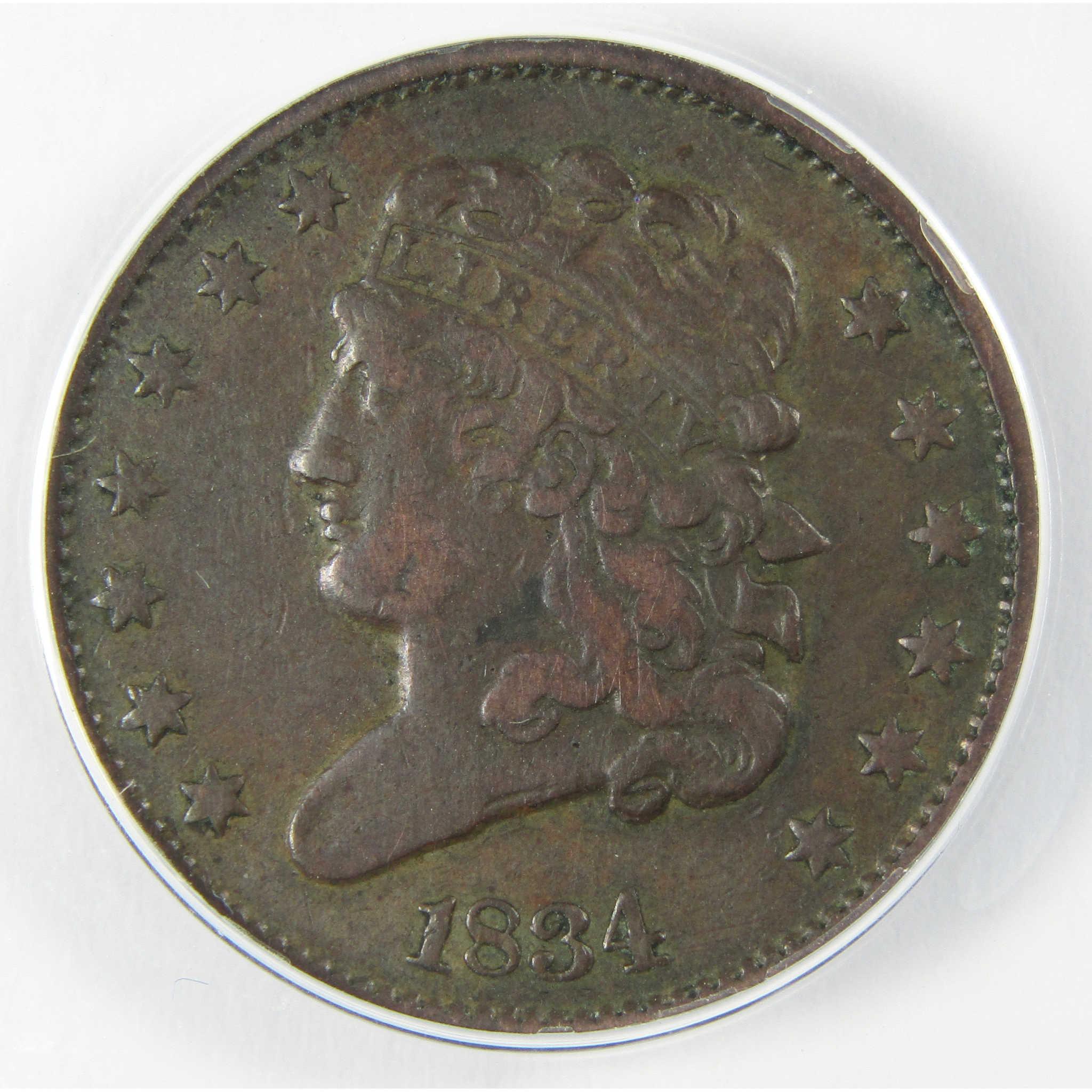 1834 Classic Head Copper Half Cent VF 30 Details ANACS Penny SKU:CP198