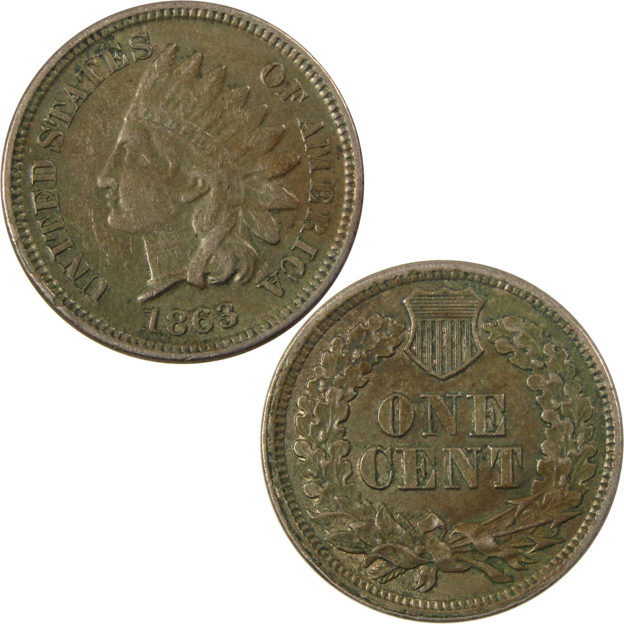 1863 Indian Head Cent XF EF Extremely Fine Penny 1c Coin SKU:CP1290