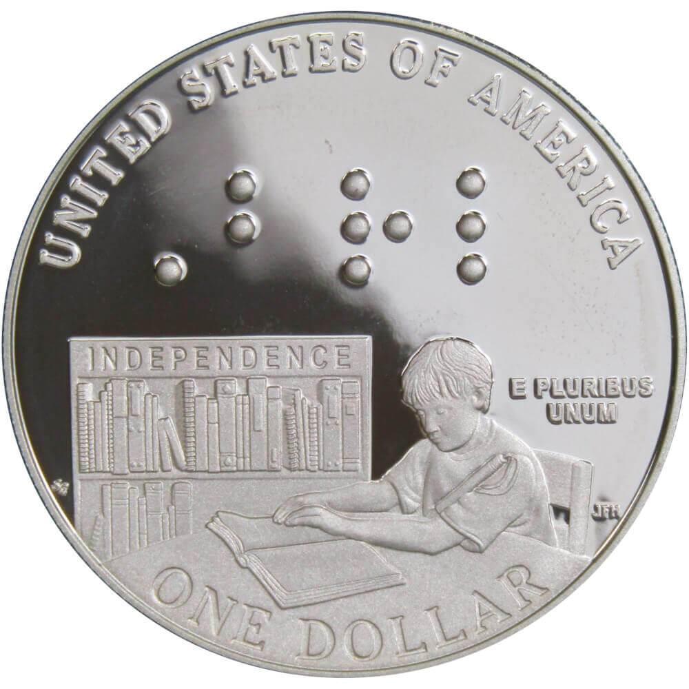 2009 P Louis Braille Commemorative Silver Dollar Proof $1 Coin OGP COA