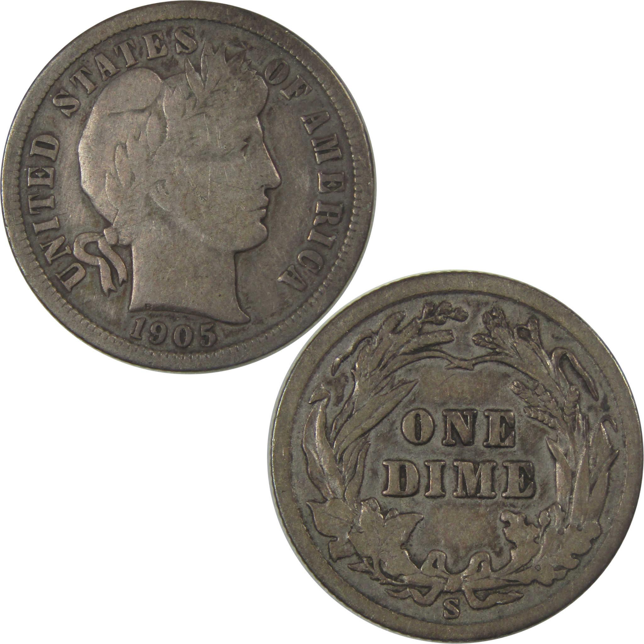 1905 S Barber Silver Dime F Fine 10c Coin SKU:I24567