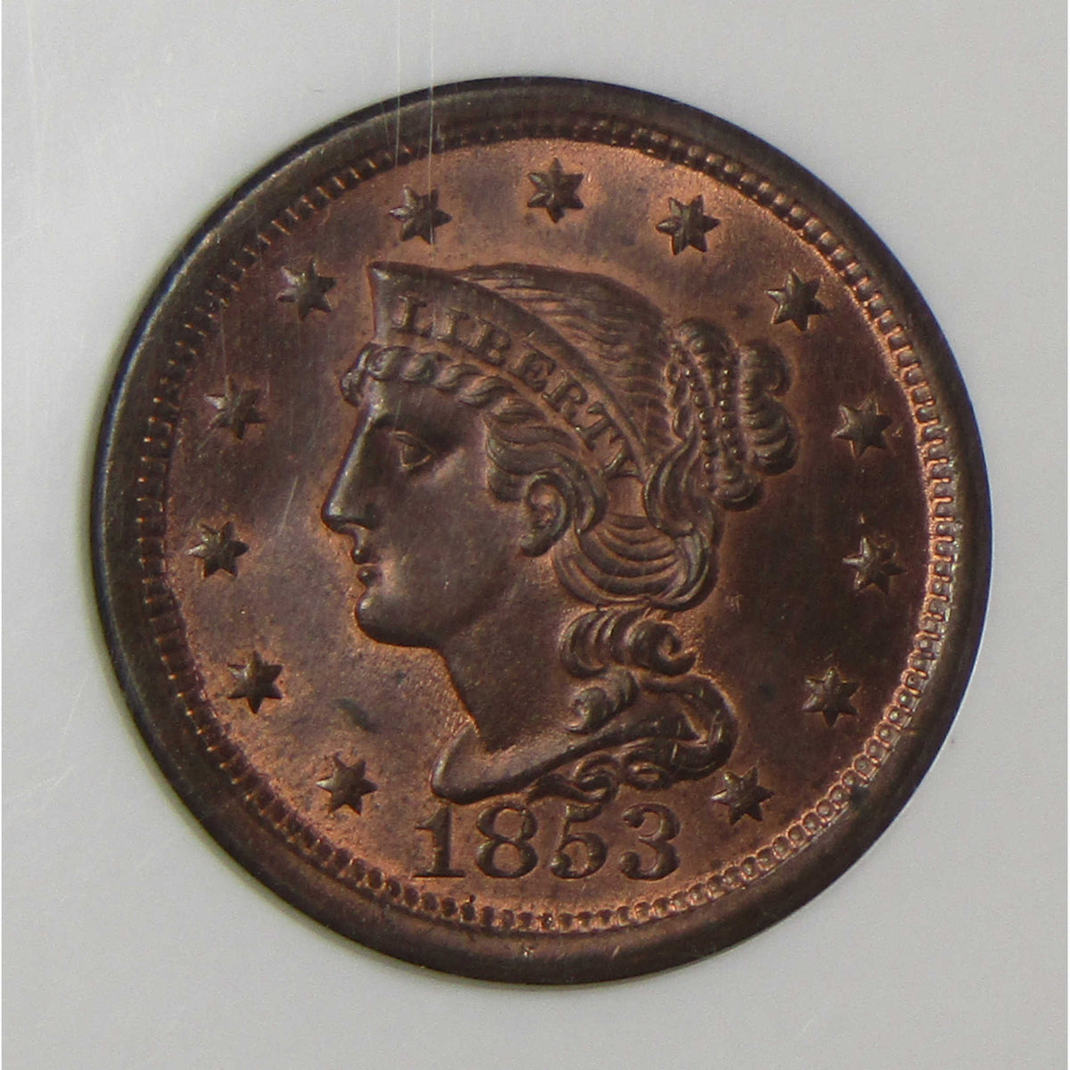 1853 Braided Hair Copper Large Cent MS 65 RB NGC Penny 1c Coin