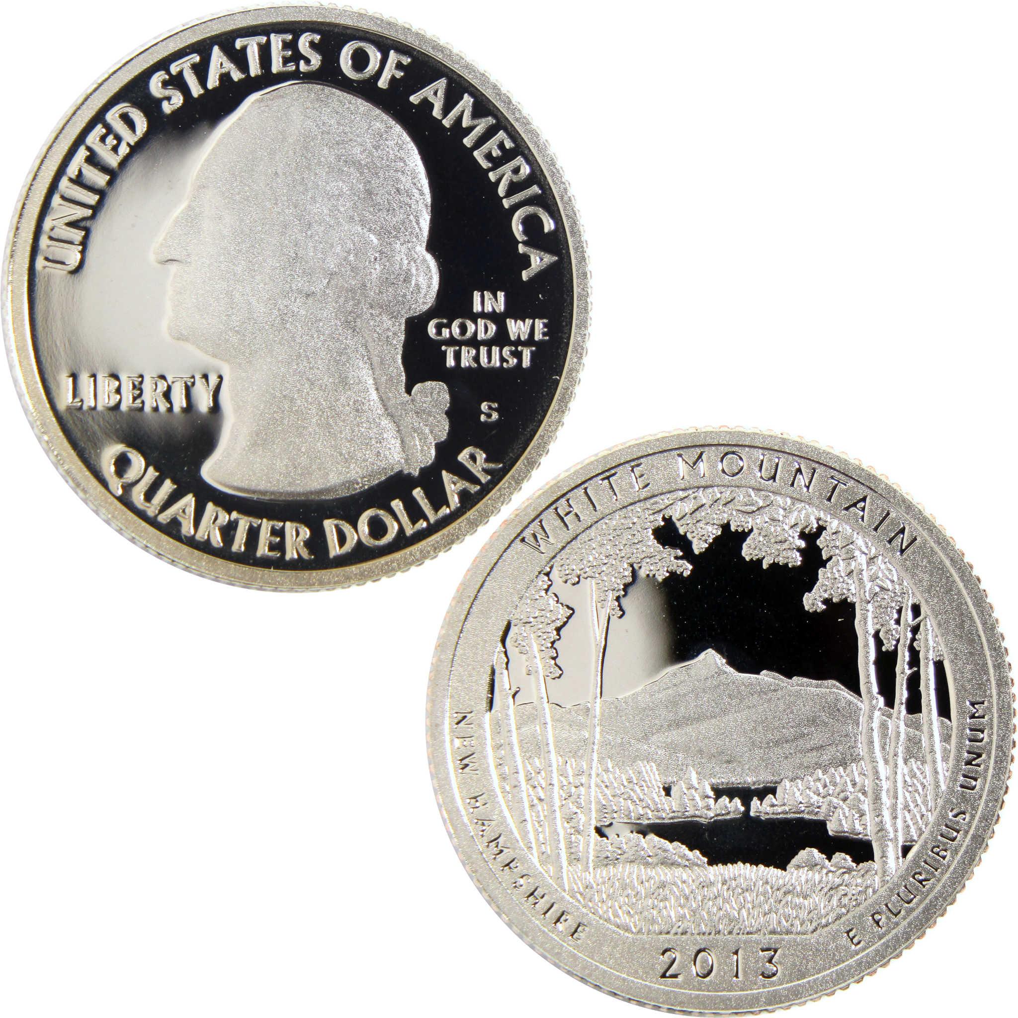 2013 White Mountain New Hampshire proof quarter collectible coin, obverse and reverse