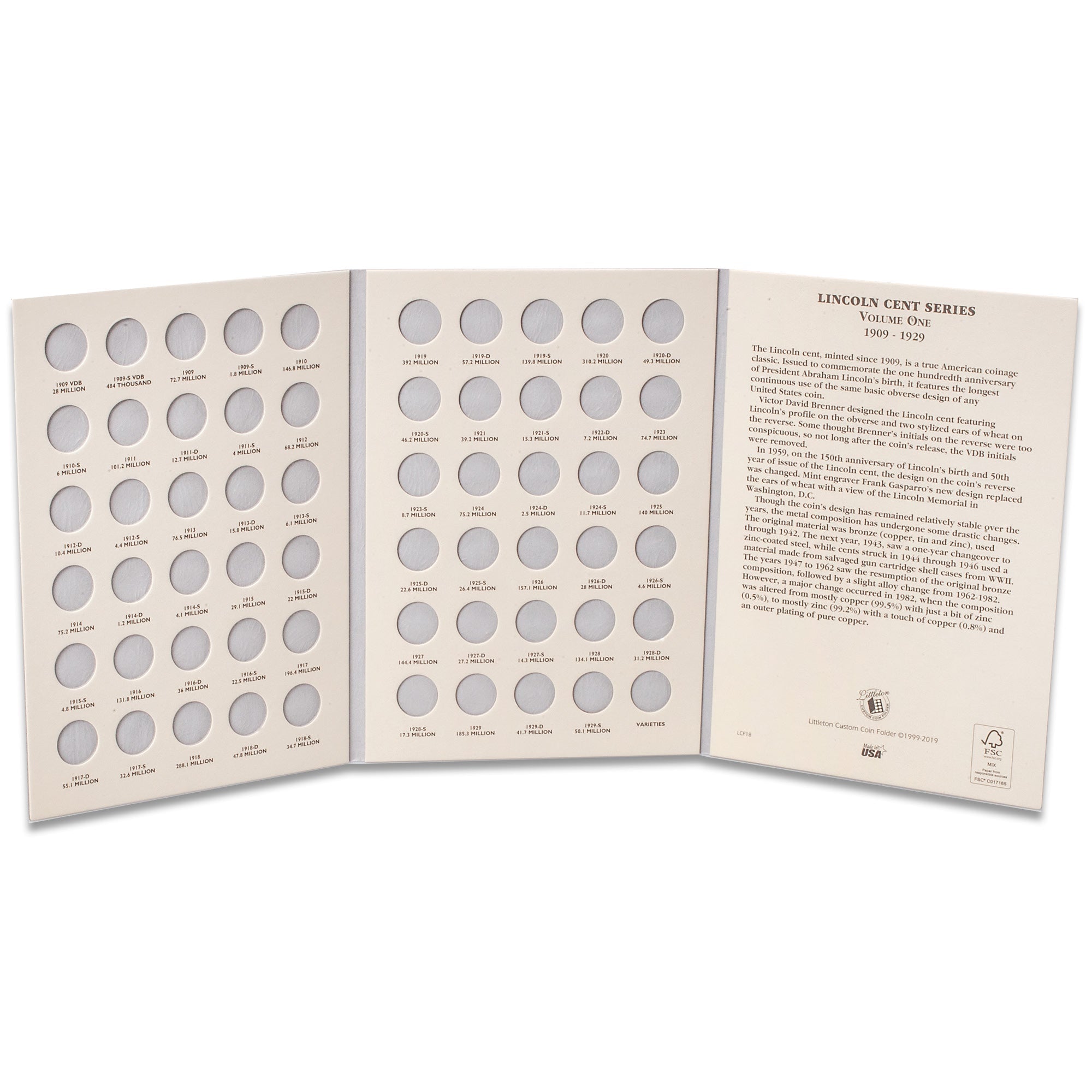 1909-1929 Lincoln Cent Folder Volume 1 Littleton Coin Company