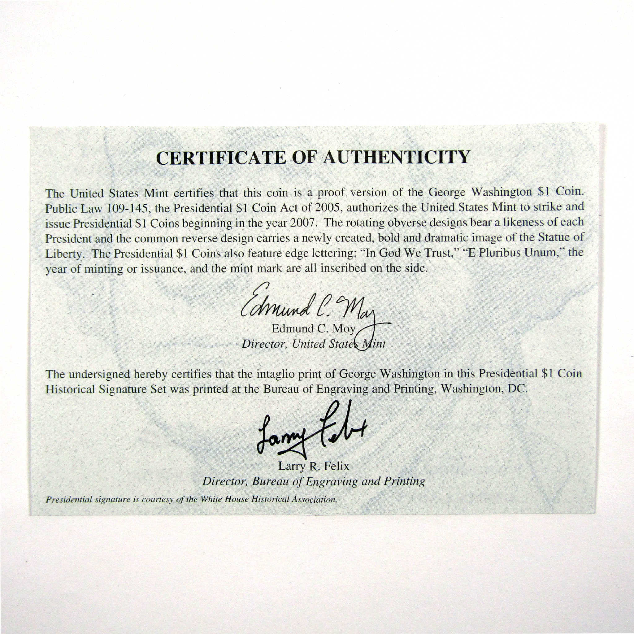 2007 George Washington Presidential Signature Set COA SKU:CPC6108