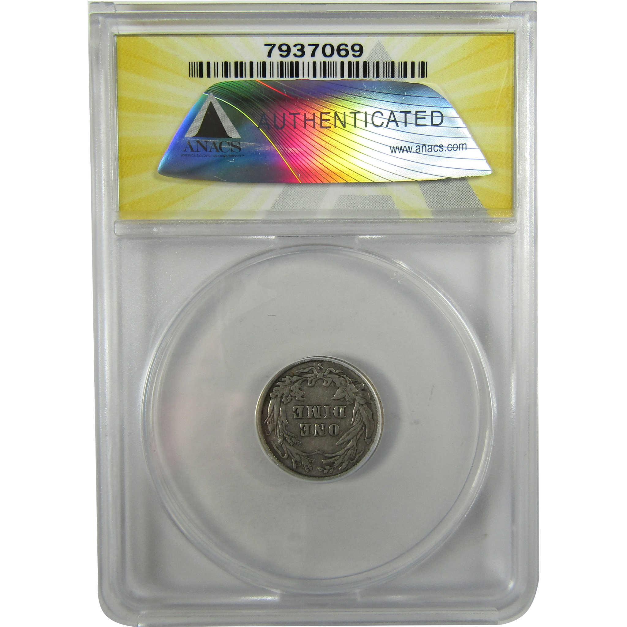 1910 S Barber Silver Dime F 15 ANACS 10c Coin Collectible SKU:I28010