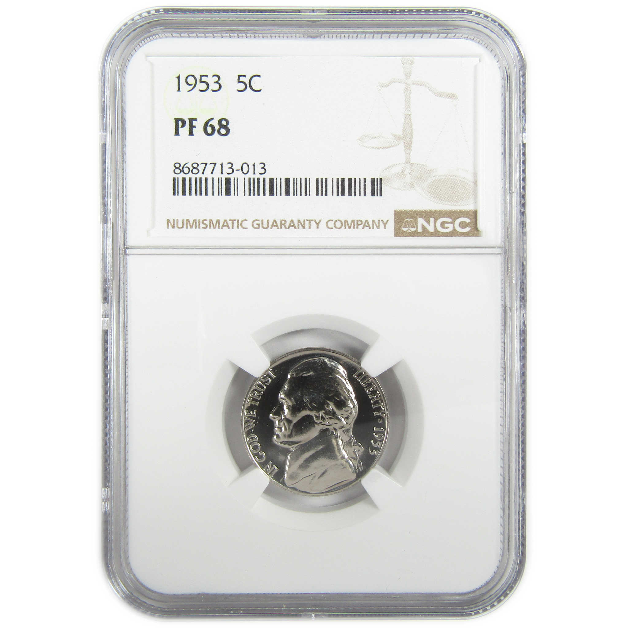 1953 Jefferson Nickel PF 68 NGC Proof 5c Coin Collectible SKU:I27360