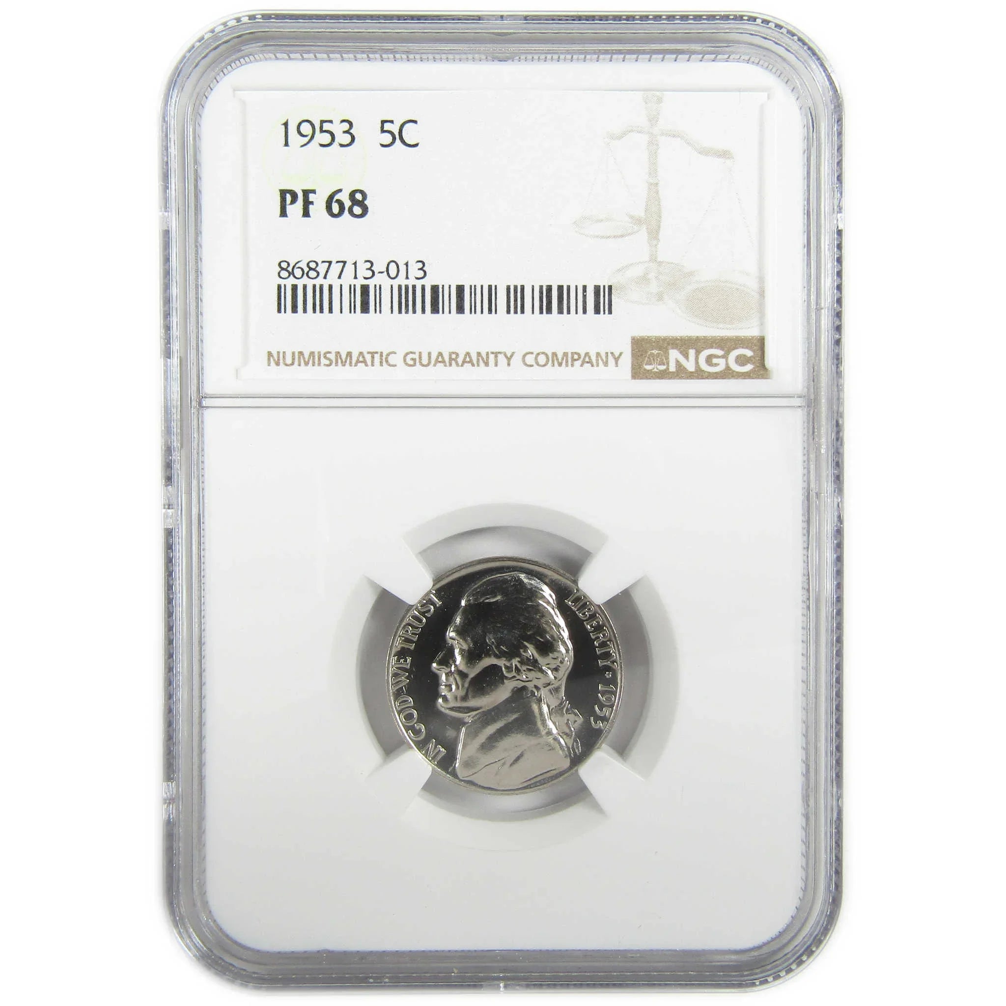 1953 Jefferson Nickel PF 68 NGC Proof 5c Coin Collectible SKU:I27360