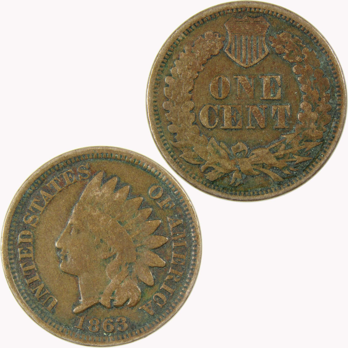 1863 Indian Head Cent F Fine Penny 1c Coin SKU:CP1109