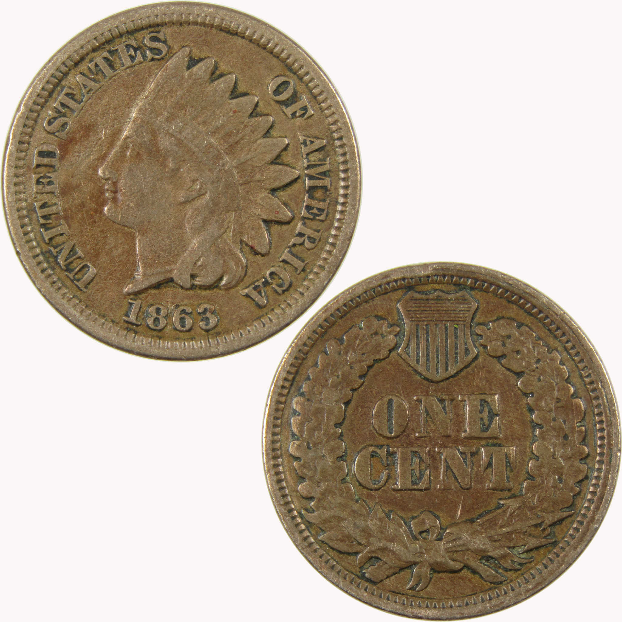 1863 Indian Head Cent F Fine Penny 1c Coin SKU:CP1107