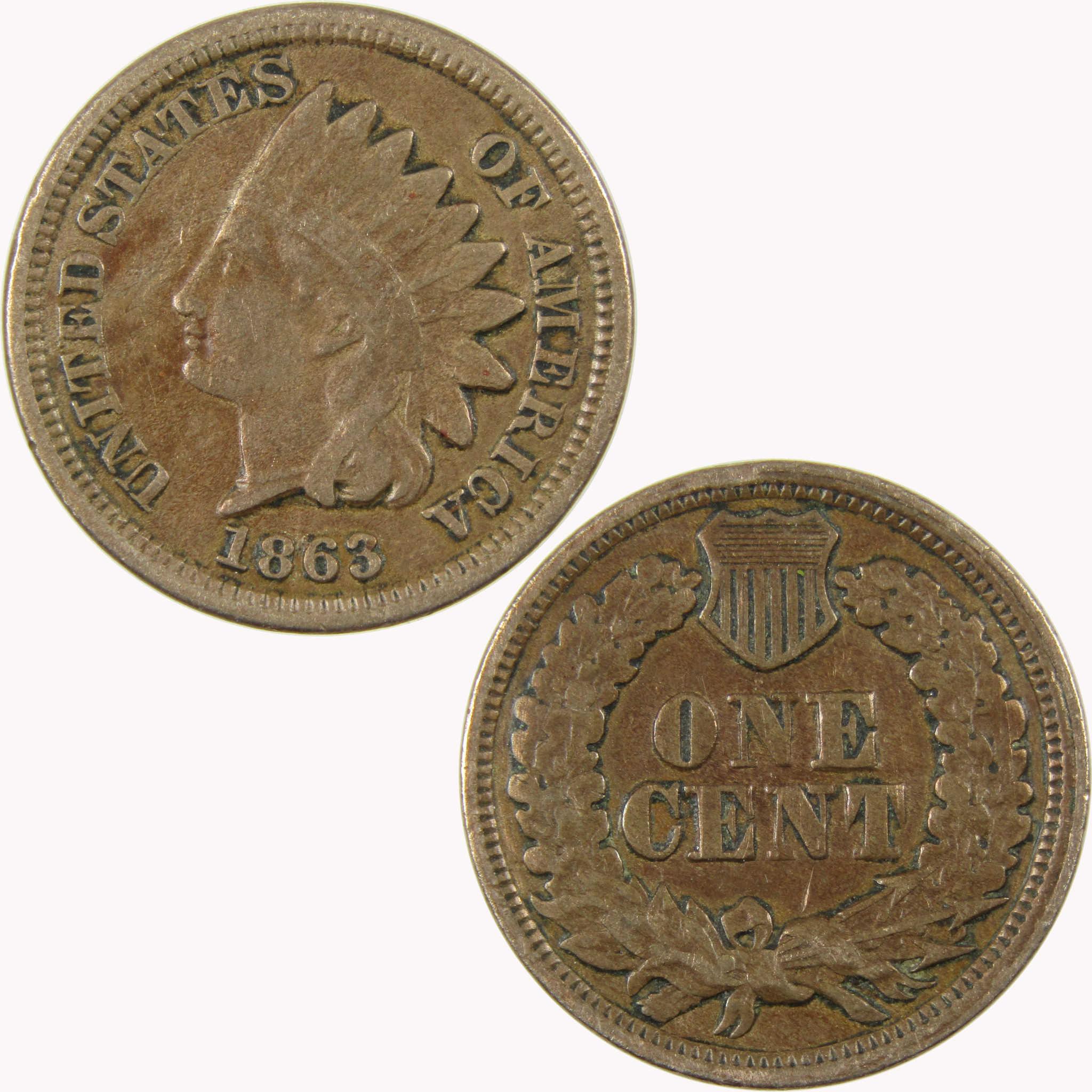 1863 Indian Head Cent F Fine Penny 1c Coin SKU:CP1107