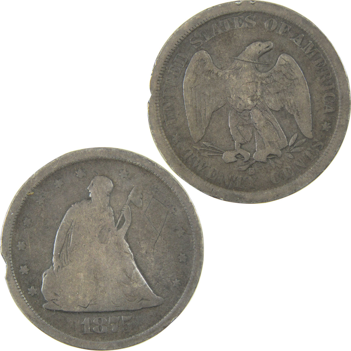 1875 S Seated Liberty Silver 20c G Good Details SKU:CP1768