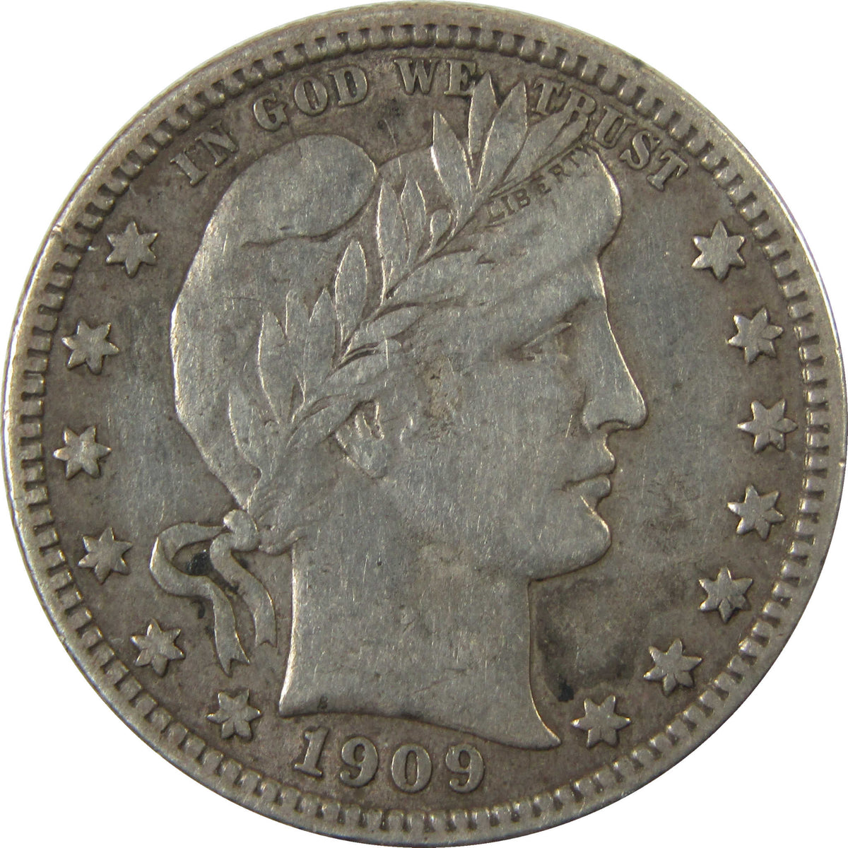1909 D Barber Silver Quarter XF EF Extremely Fine 25c Coin SKU:I28520