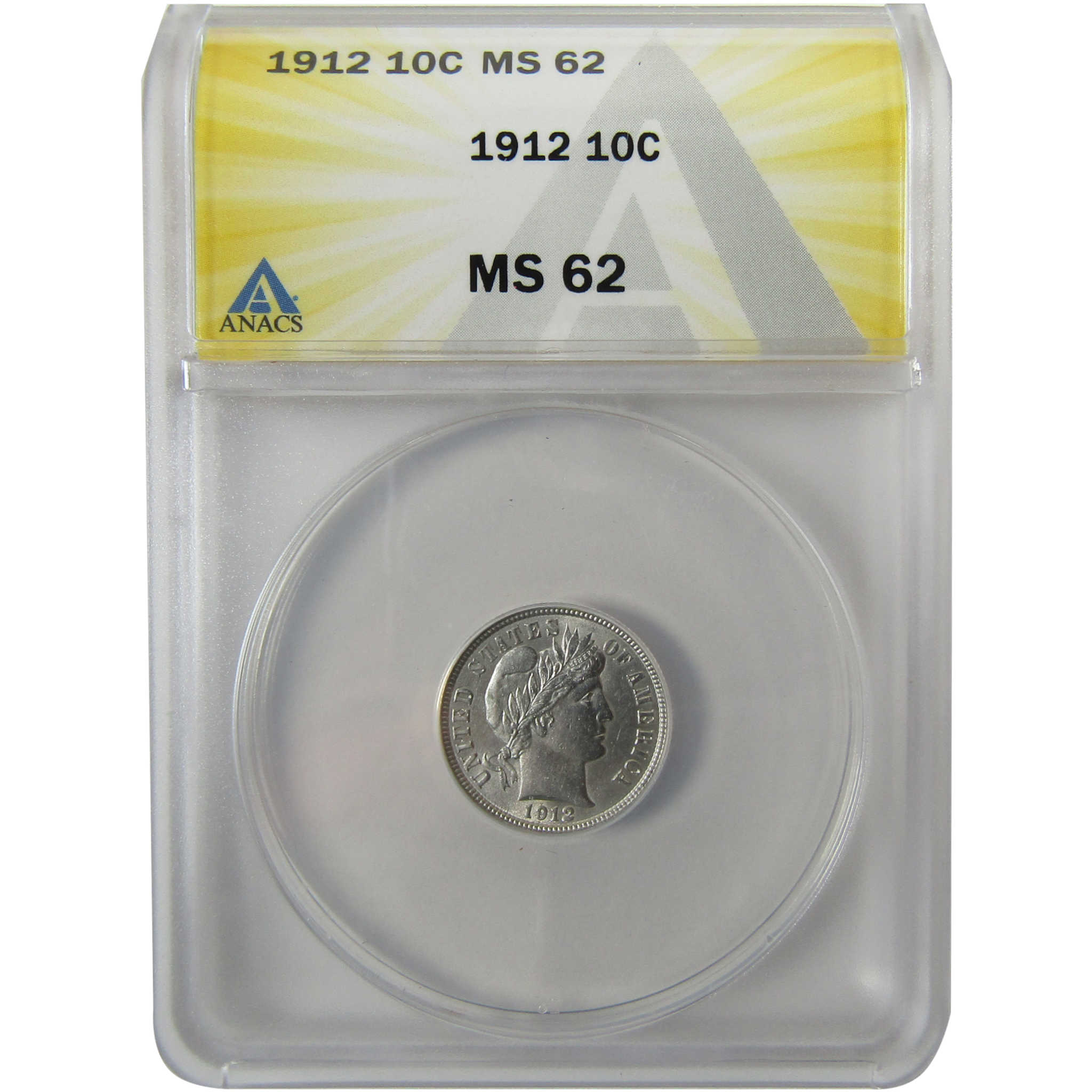 1912 Barber Silver Dime MS 62 ANACS Uncirculated 10c Coin SKU:I28479