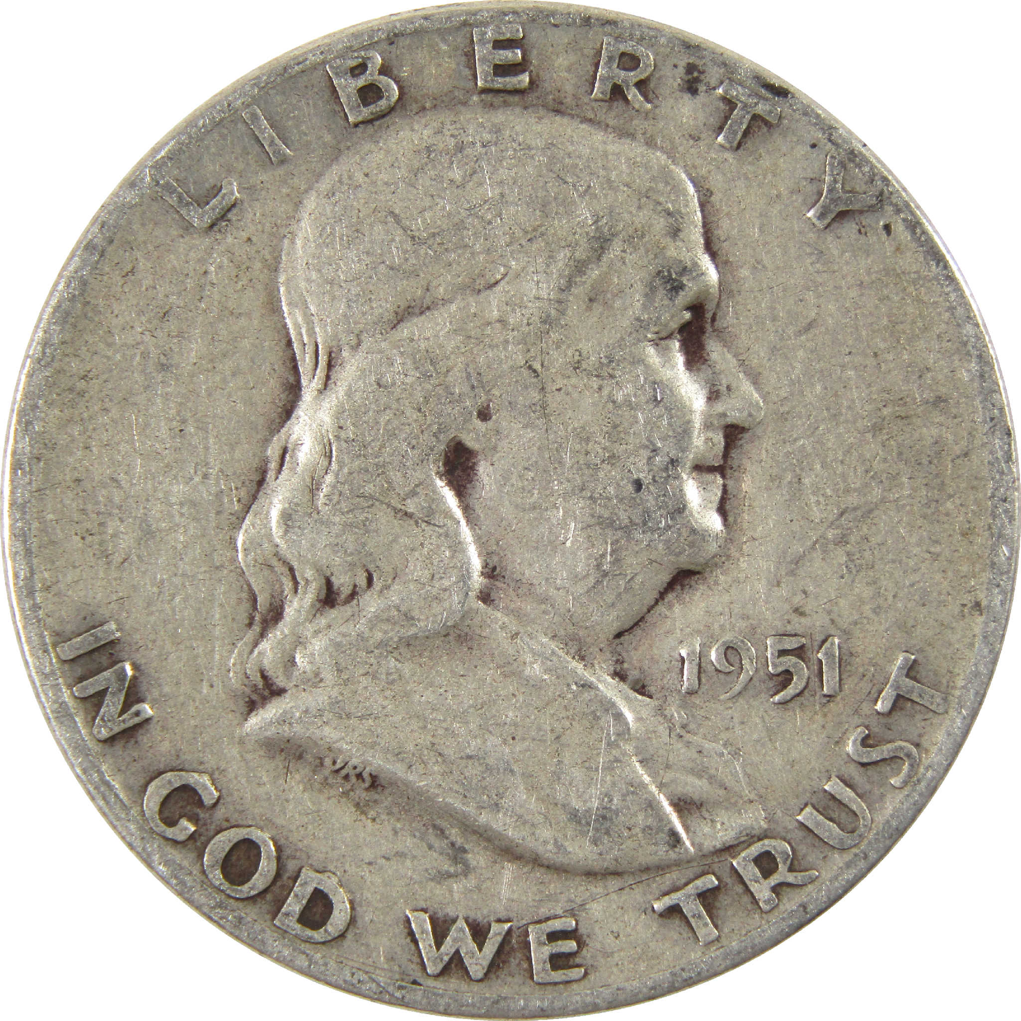 1951 D Franklin Half Dollar VG Very Good Silver 50c Coin