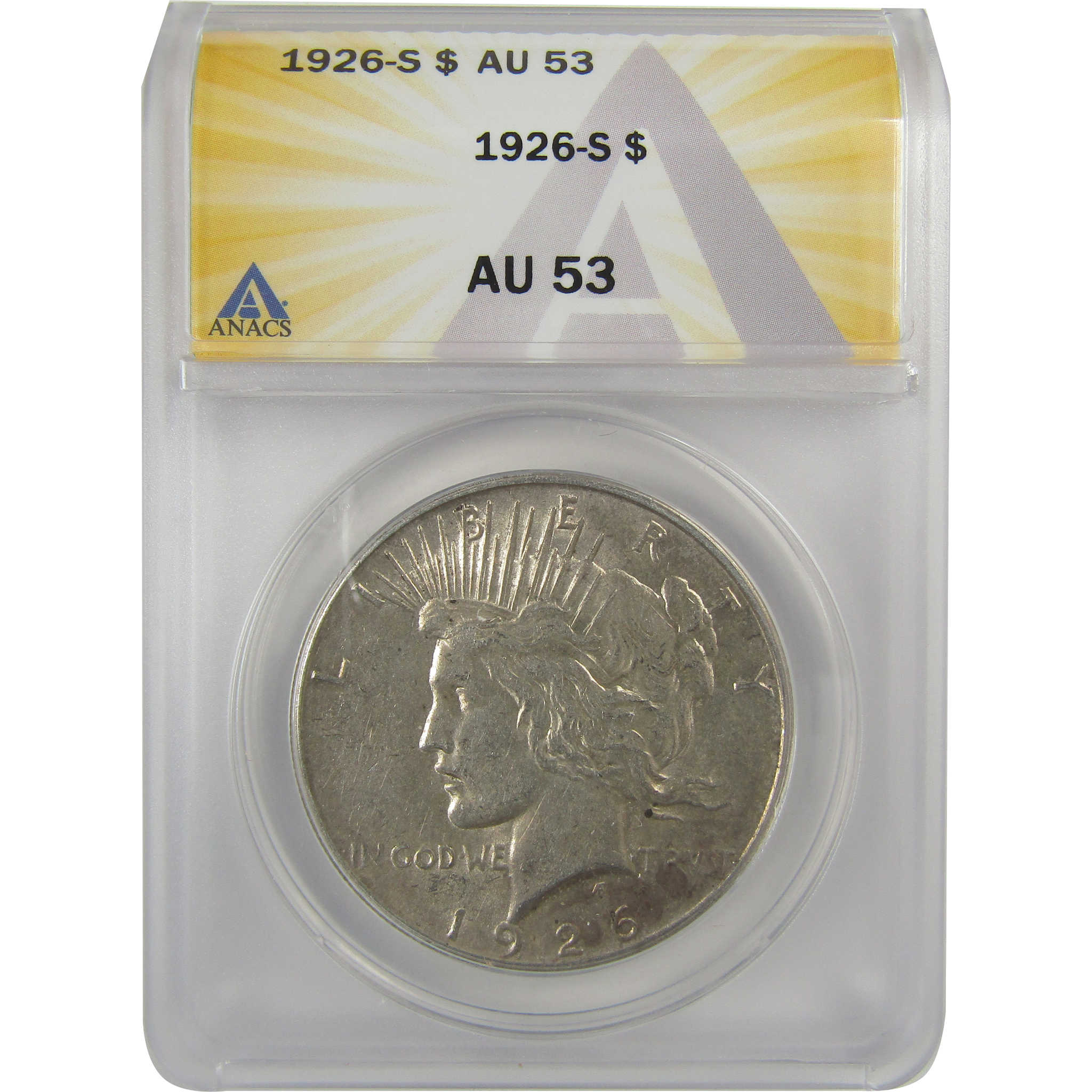1926 S Peace Dollar AU 53 ANACS Silver $1 Coin SKU:I20437