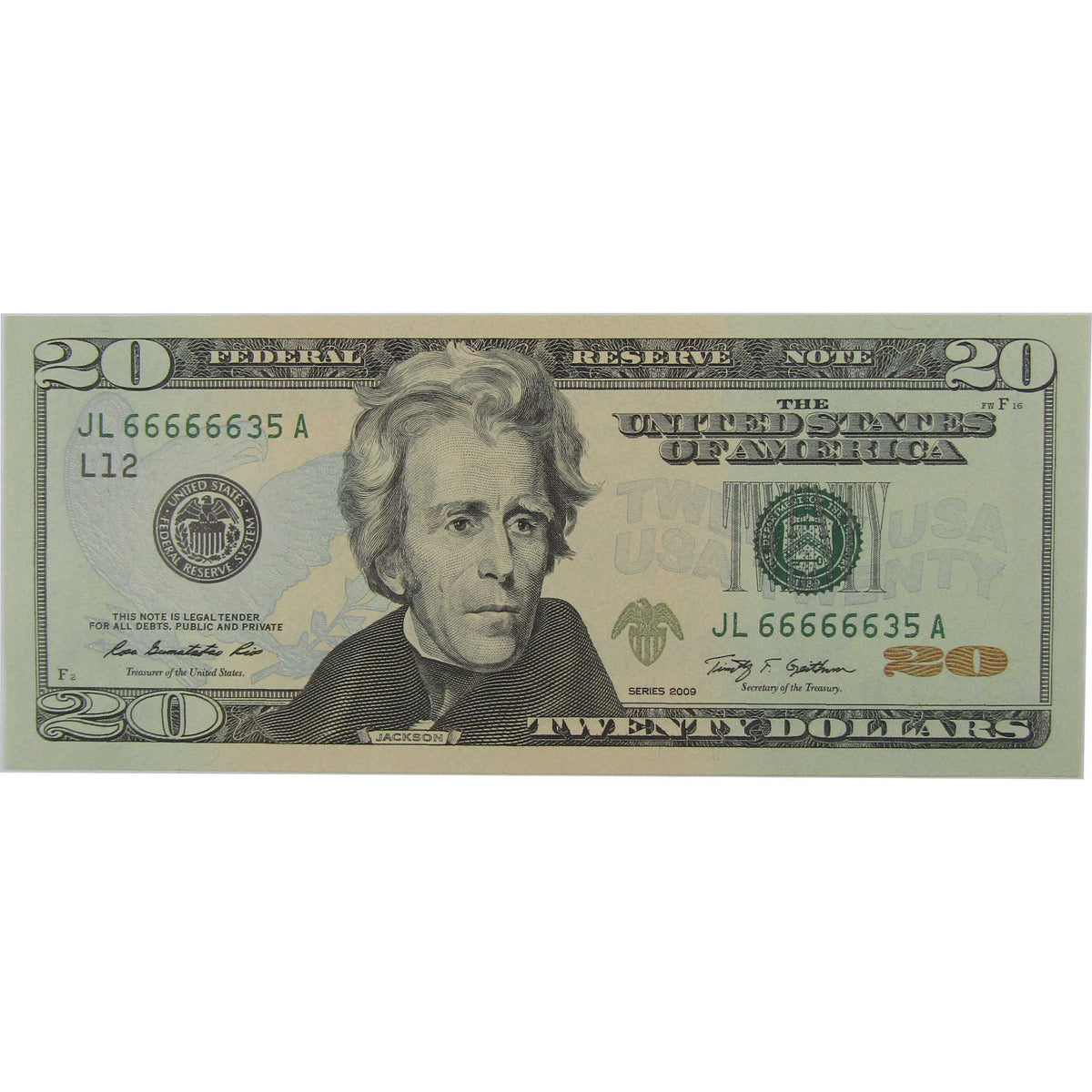 $20 Federal Reserve Note Uncirculated Serial Block Starts With Six 6's