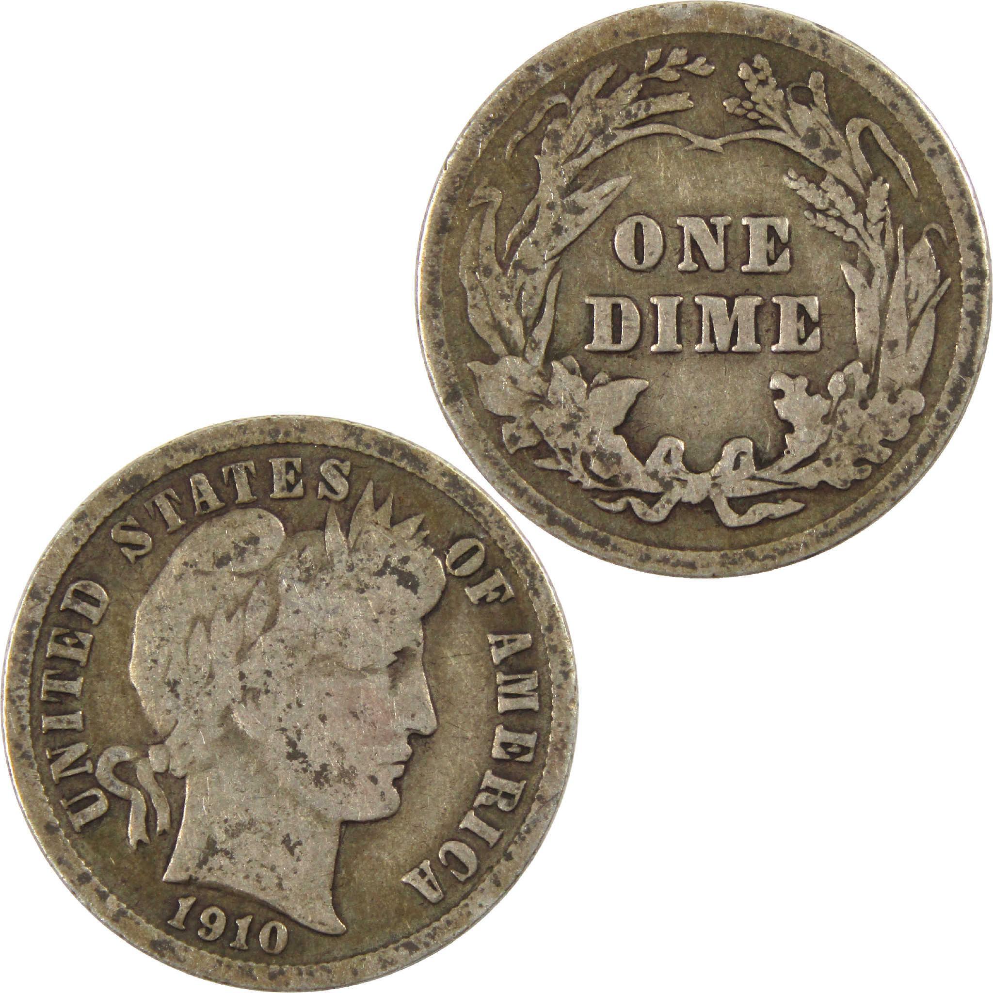 1910 Barber Dime G Good Silver 10c Coin