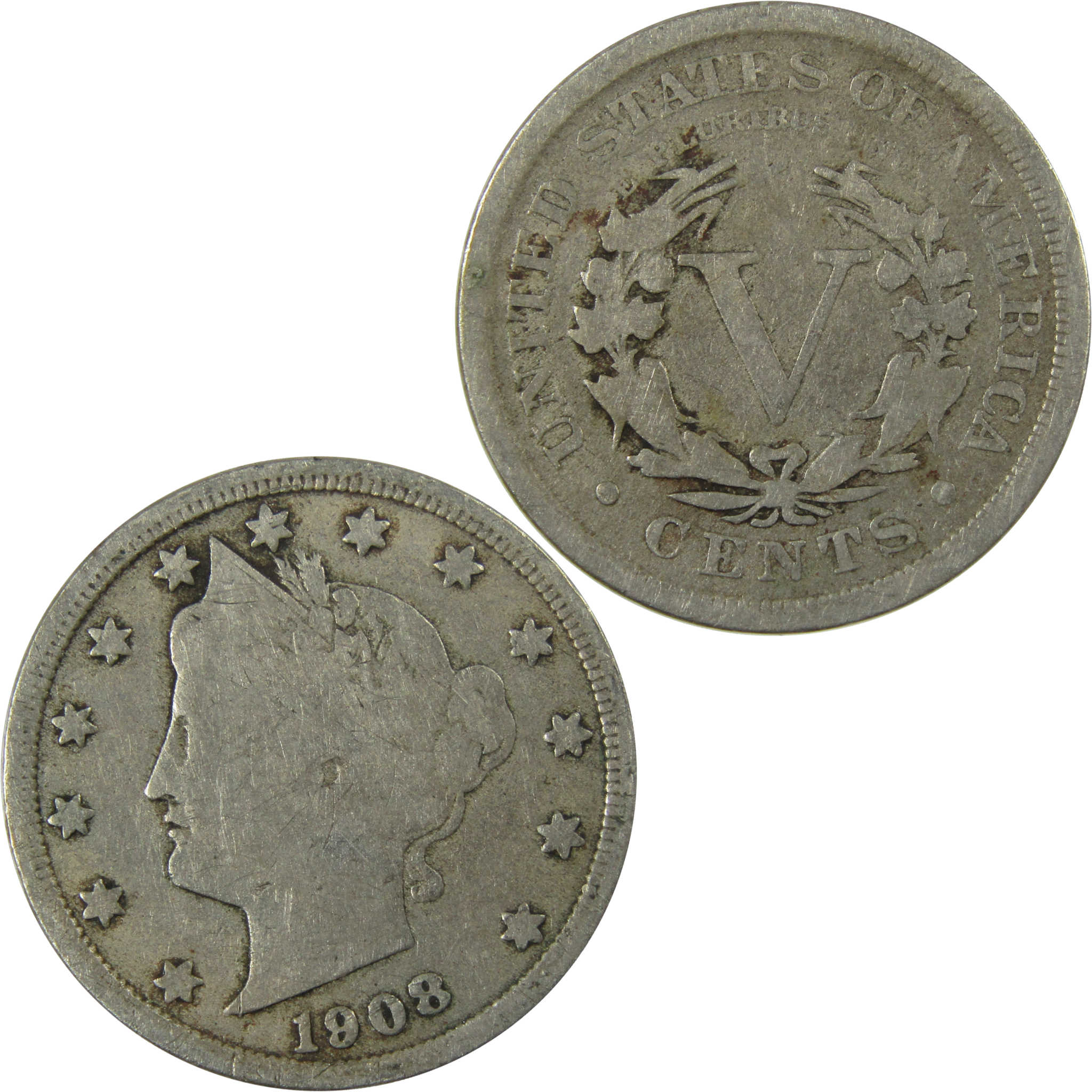 1908 Liberty Head V Nickel G Good 5c Coin Collectible SKU:I26917