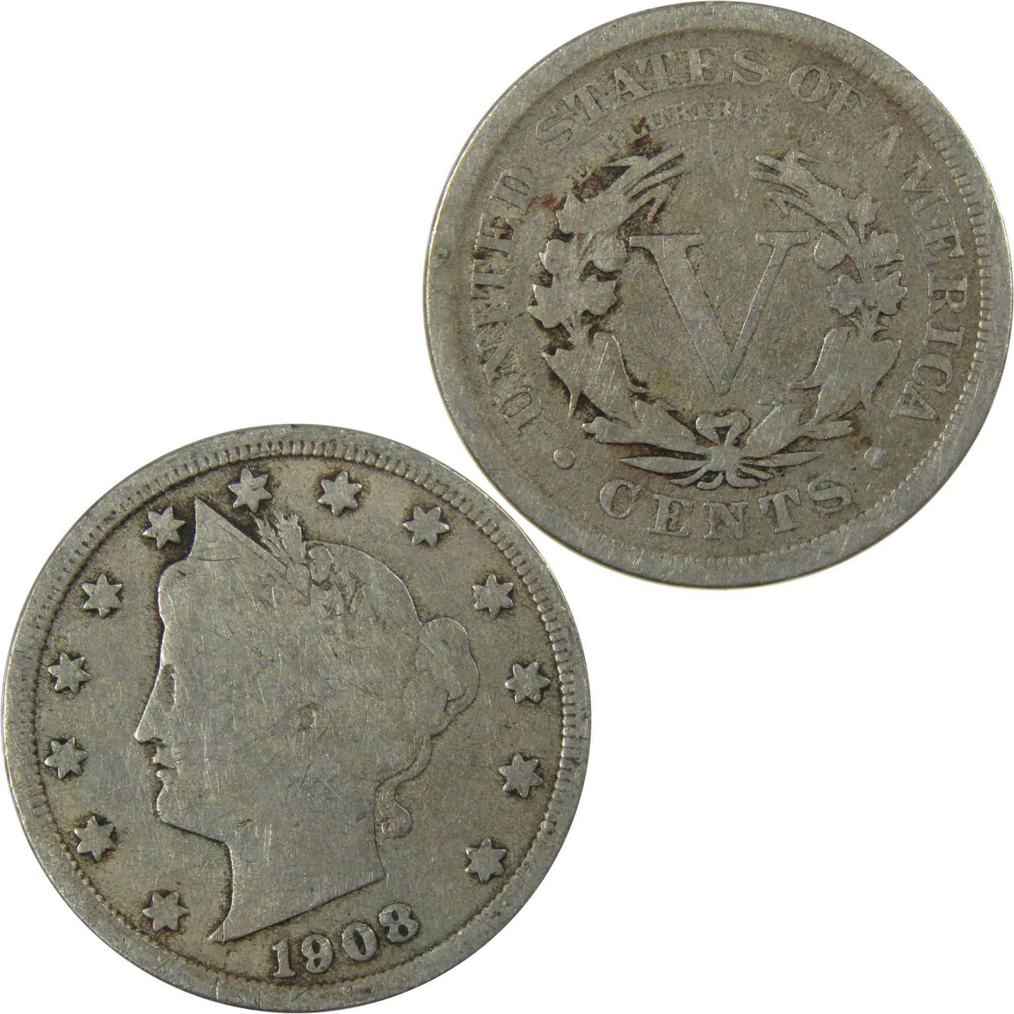 1908 Liberty Head V Nickel G Good 5c Coin Collectible SKU:I26917