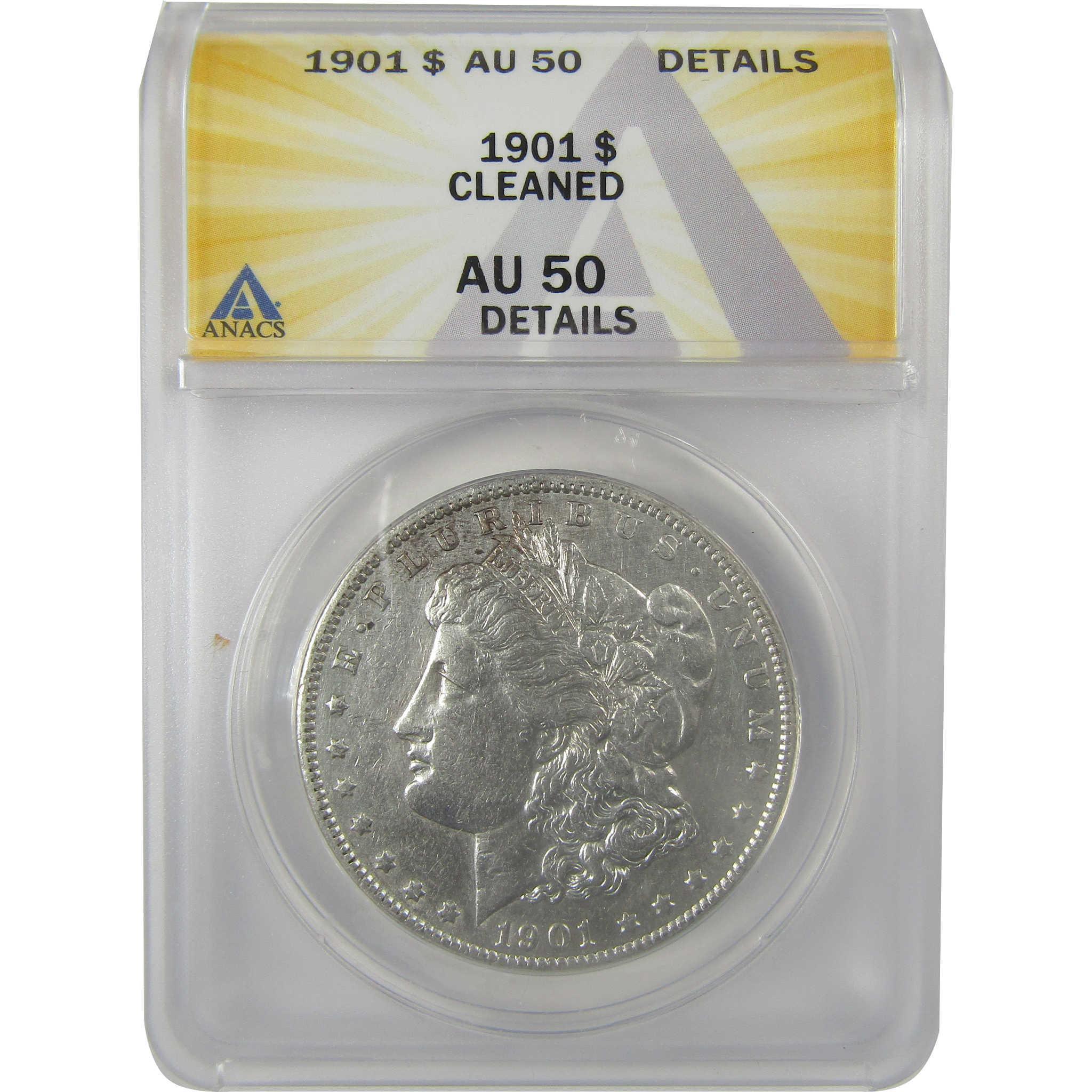 1901 Morgan Dollar AU 50 Details ANACS Silver $1 Coin SKU:I21280 - Morgan coin - Morgan silver dollar - Morgan silver dollar for sale - Profile Coins & Collectibles