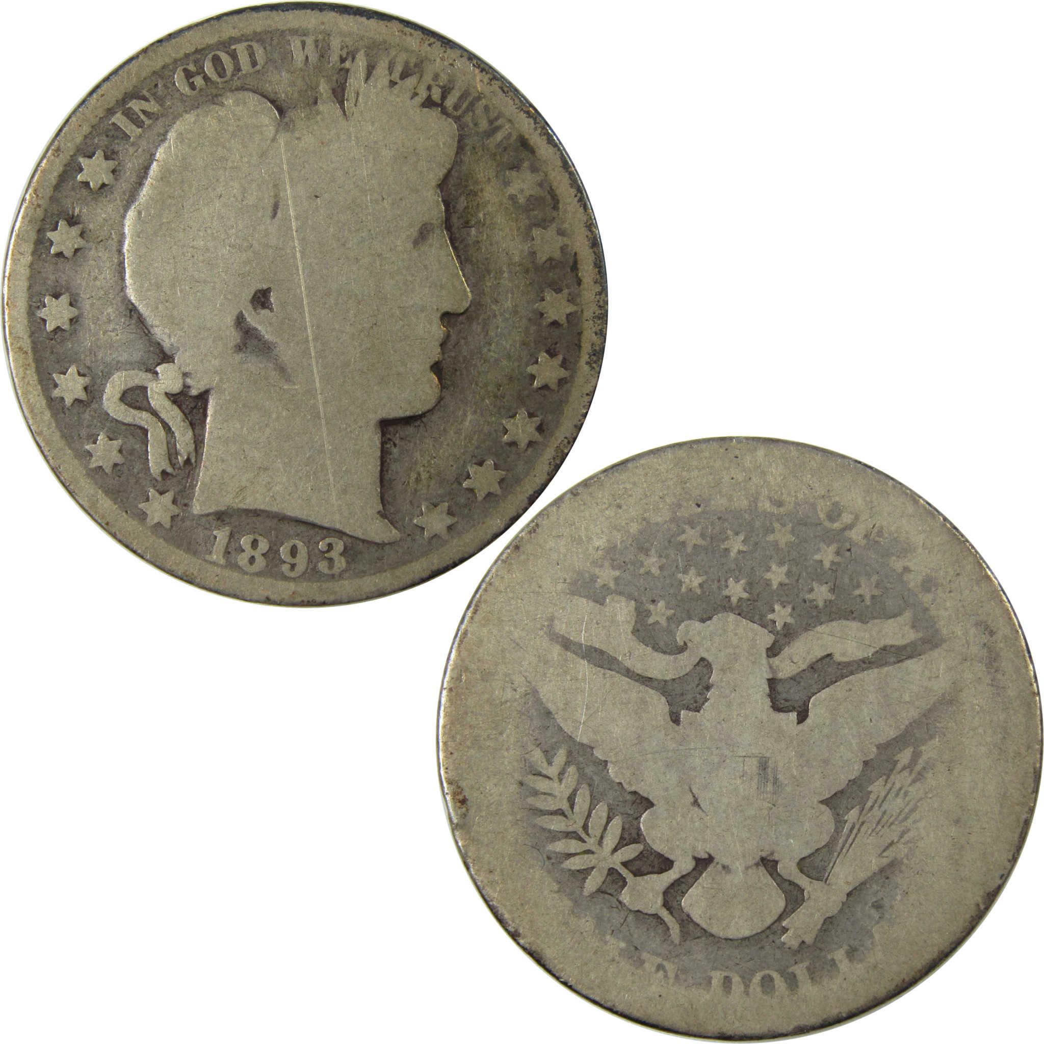 1893 Barber Silver Half Dollar AG About Good 50c Coin SKU:I25970