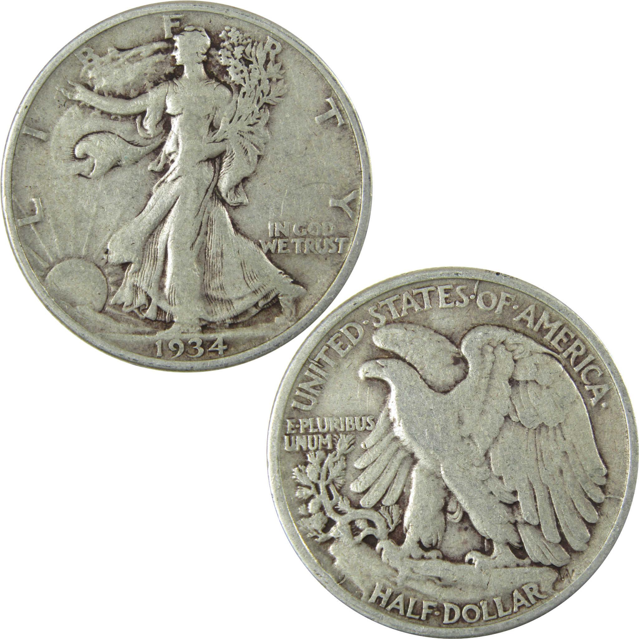 1934 Liberty Walking Silver Half Dollar F Fine 50c Coin SKU:CP505