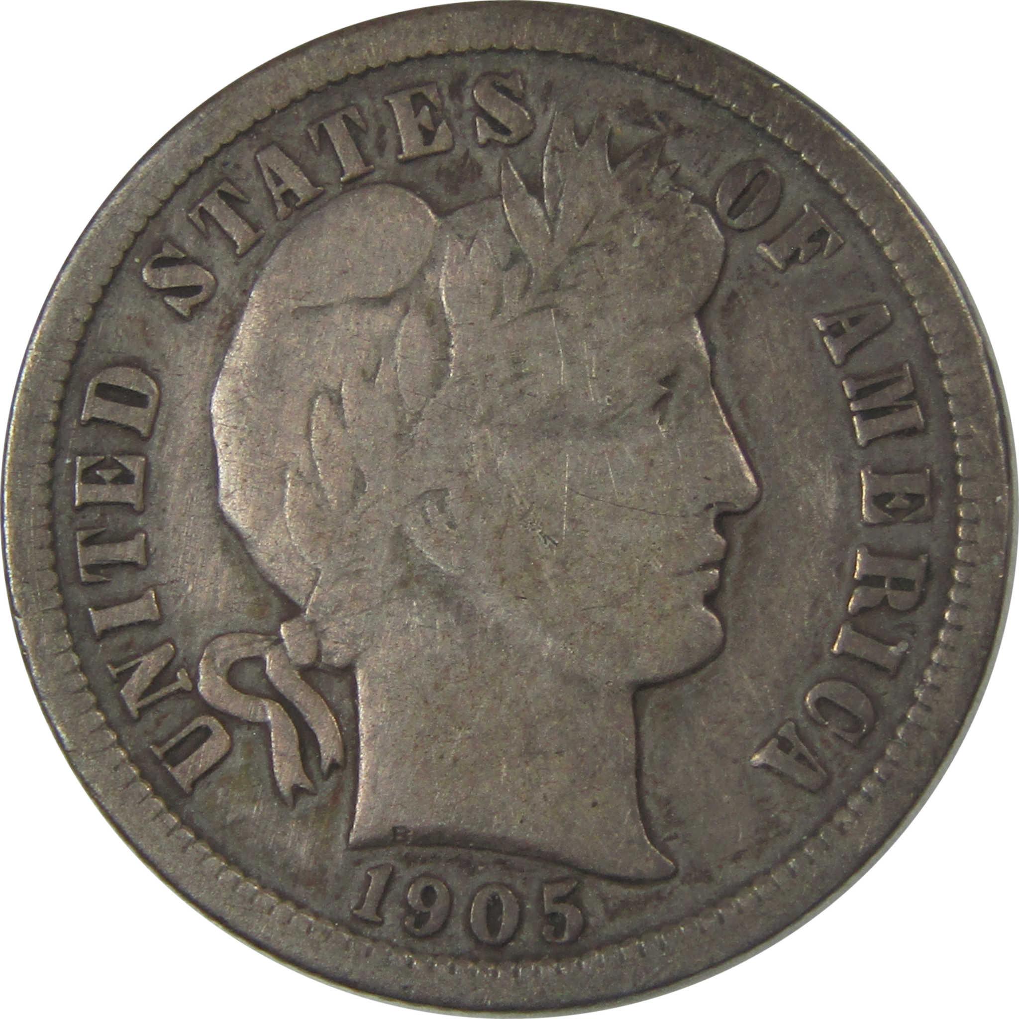1905 S Barber Silver Dime F Fine 10c Coin SKU:I24567