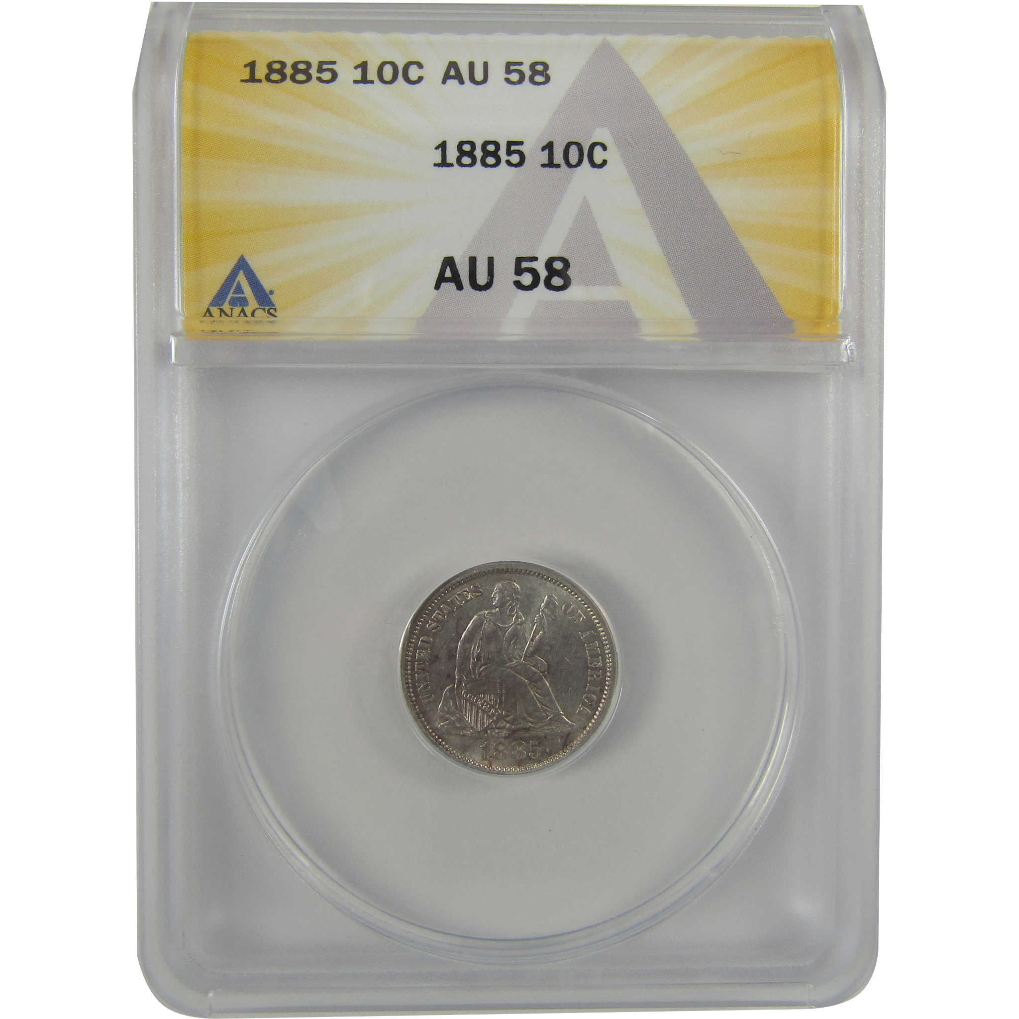 1885 Seated Liberty Dime AU 58 ANACS Silver 10c Coin SKU:CPC0795