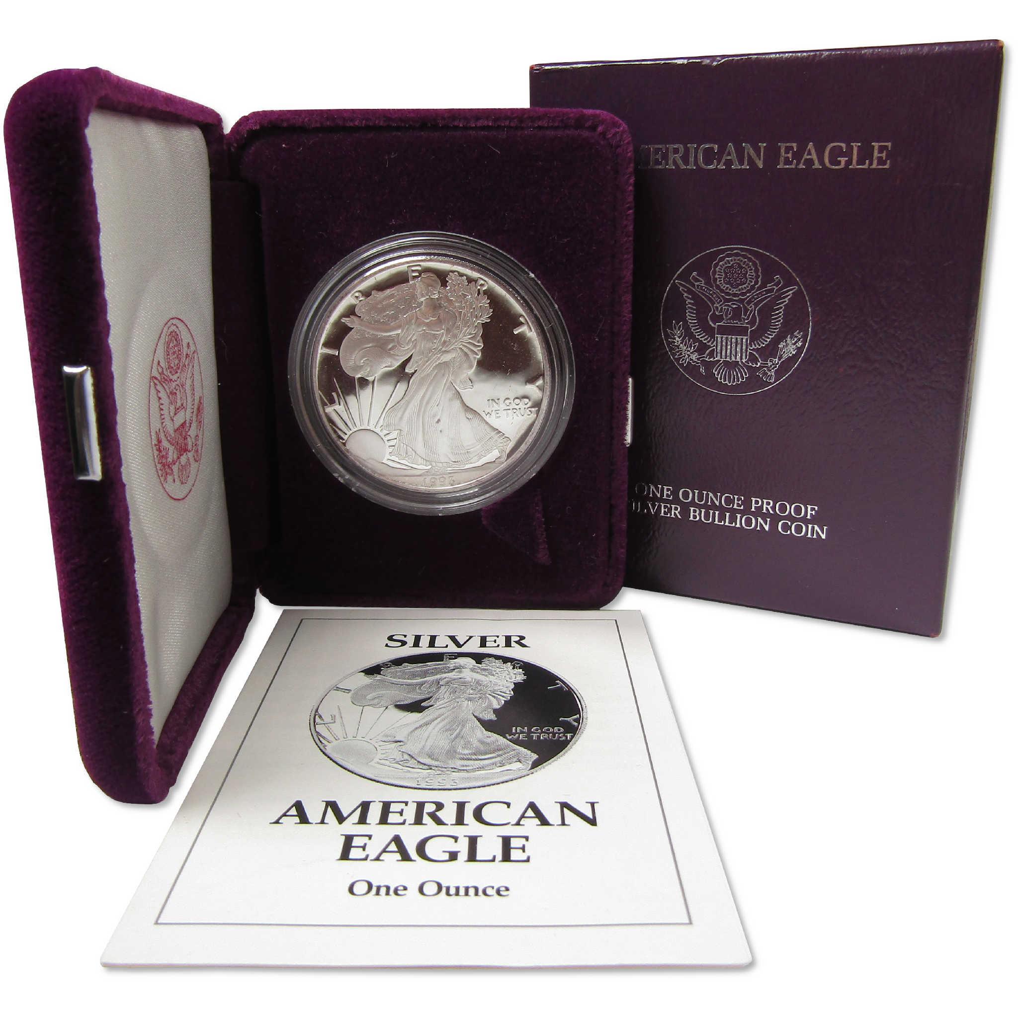 1993 P American Silver Eagle Bullion Proof $1 Coin Collectible OGP COA