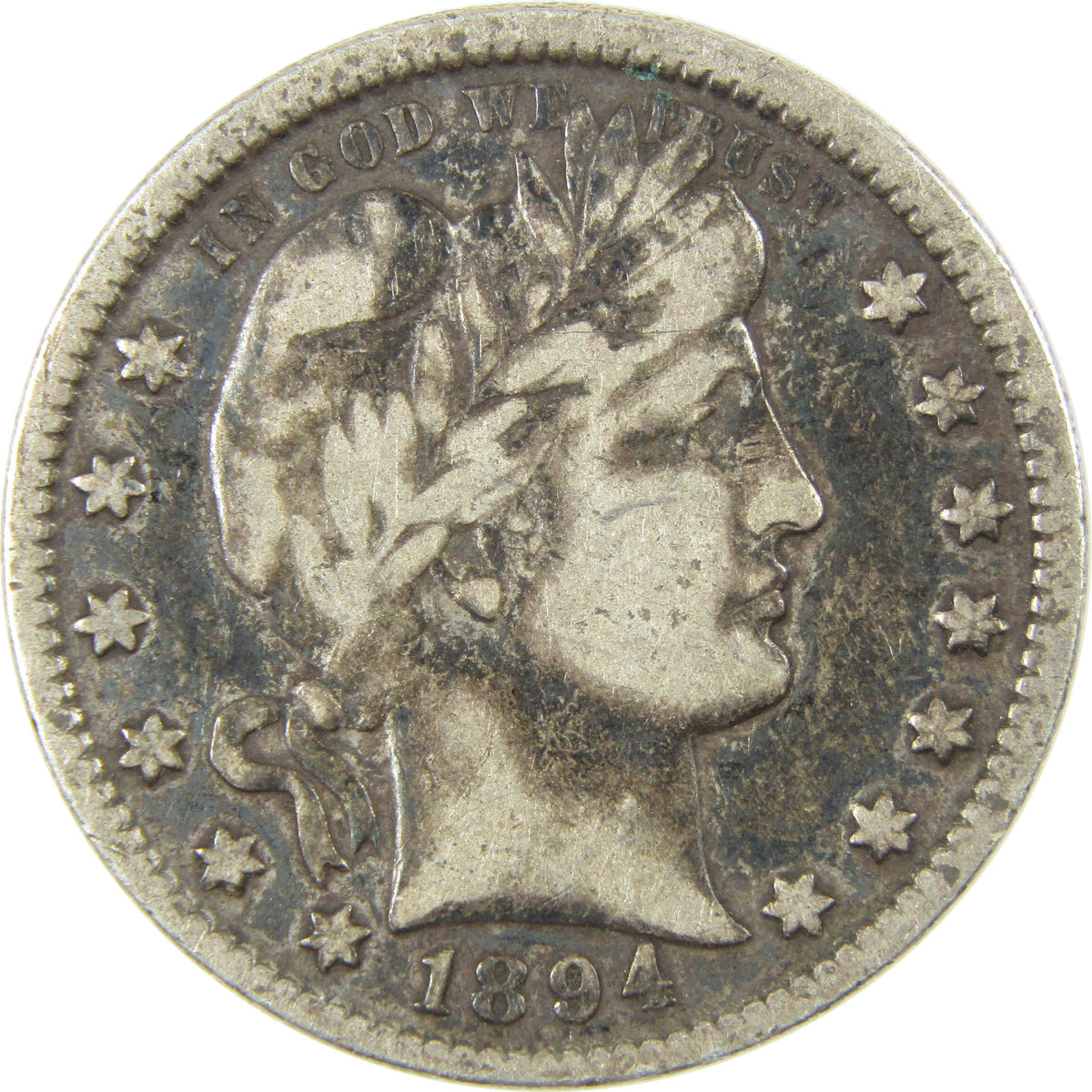 1894 Barber Silver Quarter F Fine 25c Coin Collectible