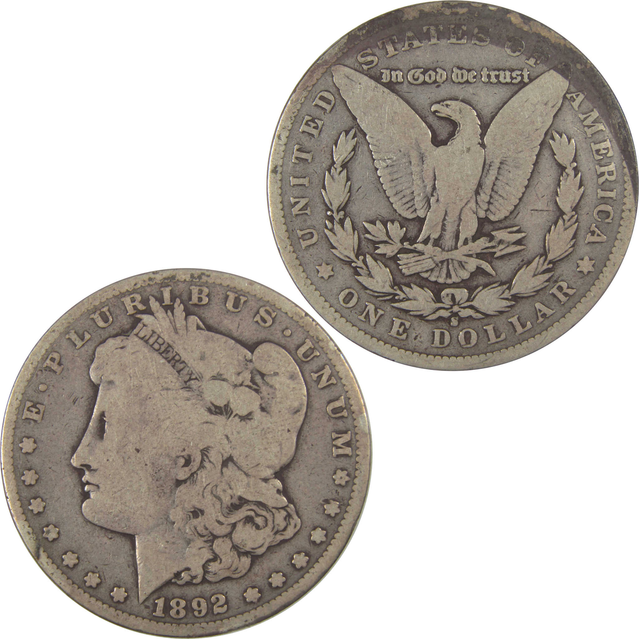 1892 S Morgan Dollar VG Very Good Silver $1 Coin SKU:CPC1090 - Morgan coin - Morgan silver dollar - Morgan silver dollar for sale - Profile Coins & Collectibles