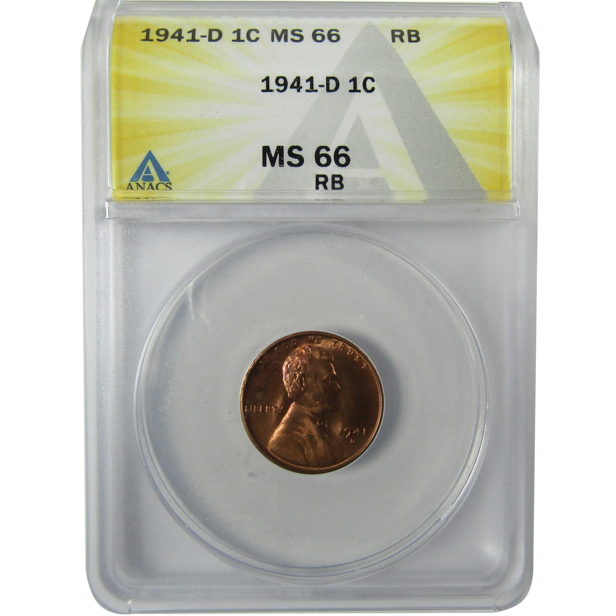 1941 D Lincoln Wheat Cent MS 66 RB ANACS Penny Uncirculated SKU:I27926