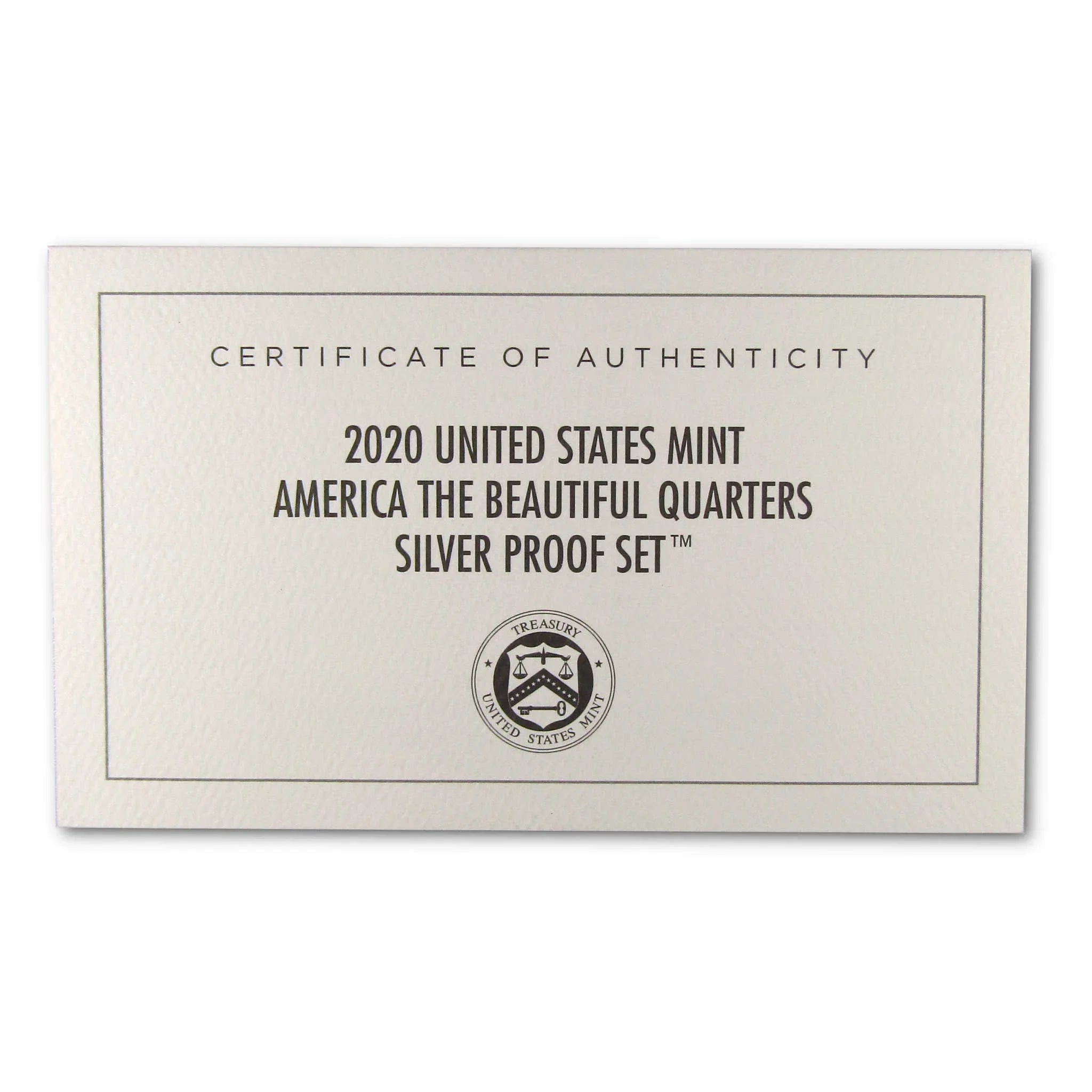 2020 United States Mint America the Beautiful Quarters Silver Proof Set certificate of authenticity