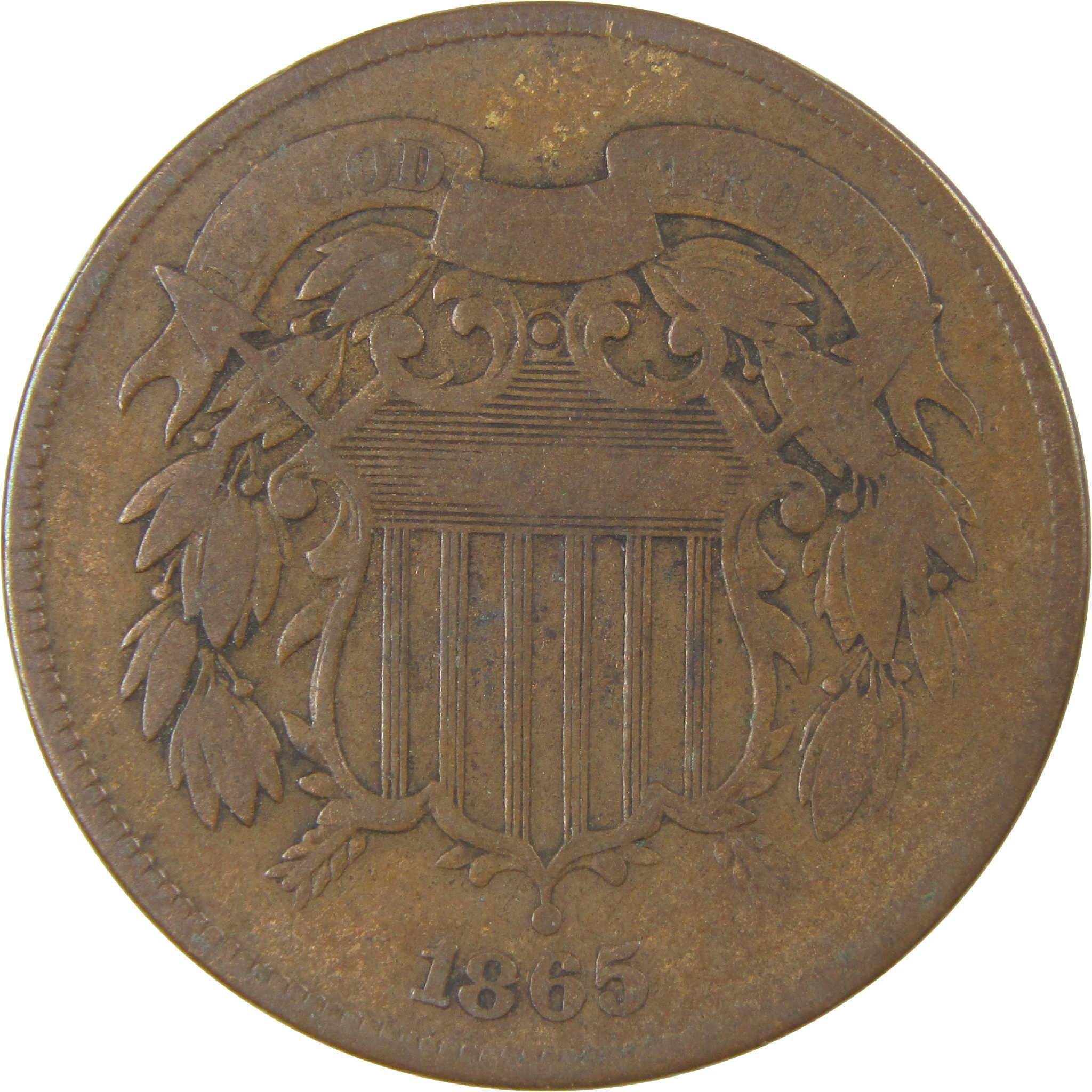 1865 Two Cent Piece VG Very Good 2c Coin Collectible