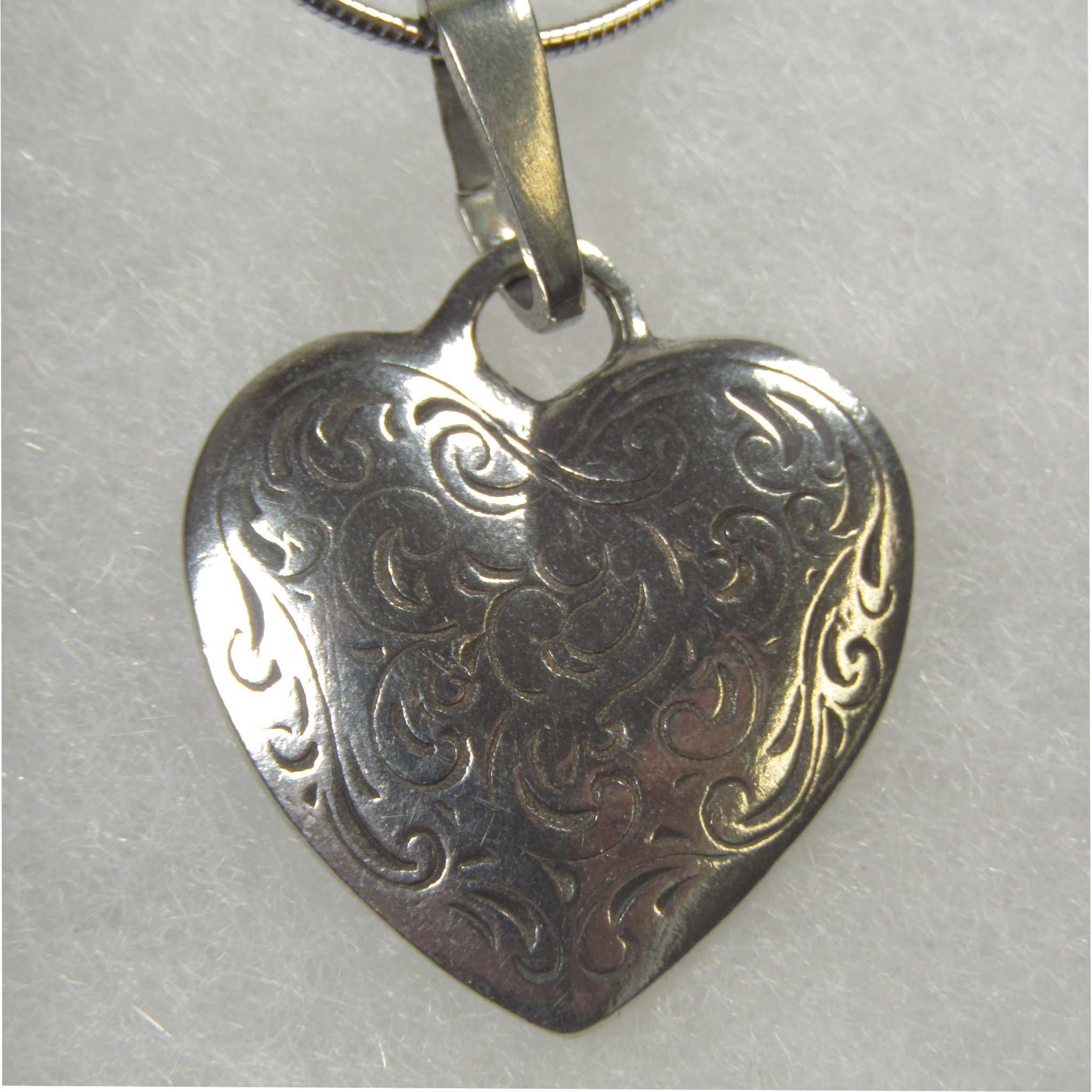 Florentine Heart Pewter Necklace with 18-inch Sterling Silver Chain