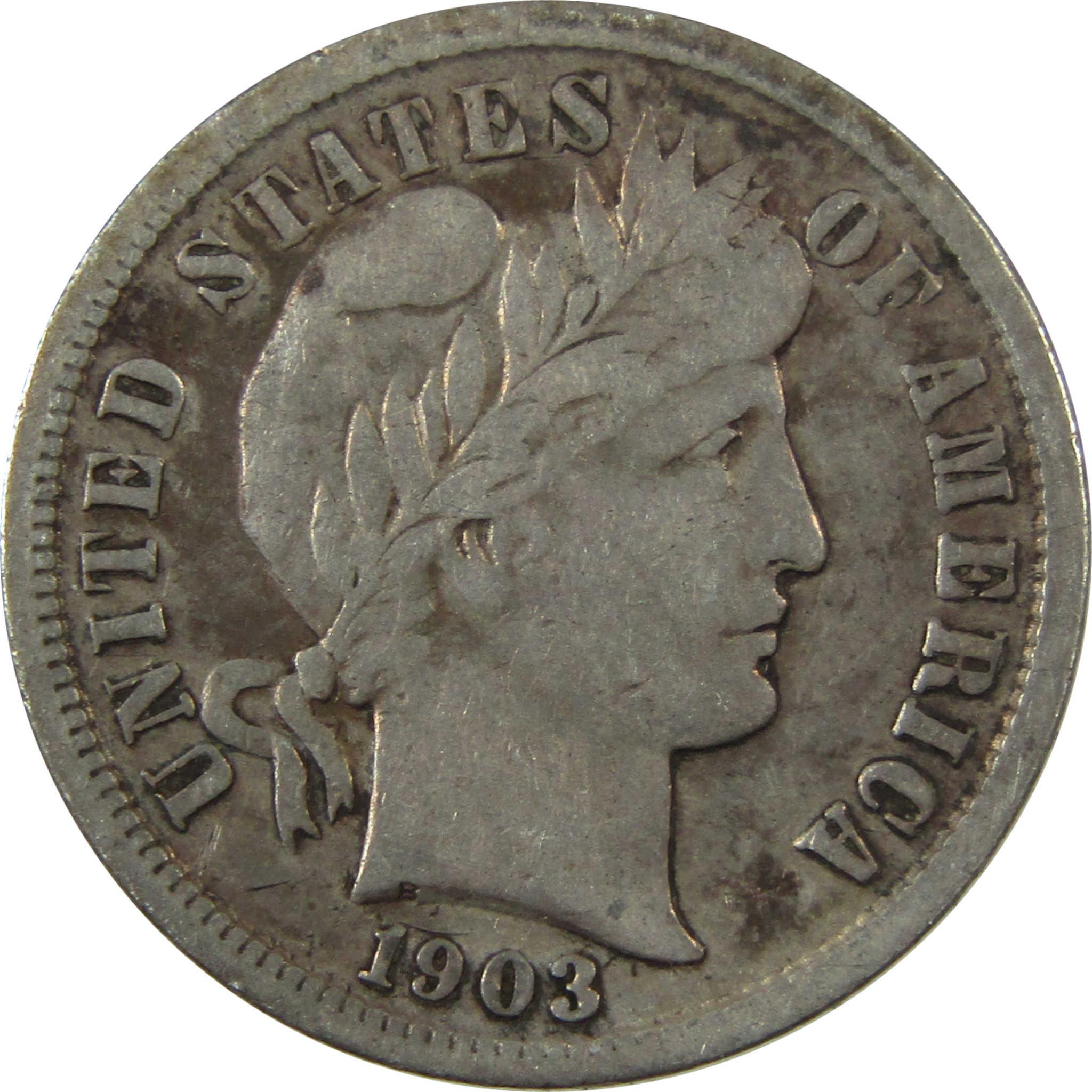 1903 Barber Silver Dime F Fine 10c Coin Collectible SKU:CP1337