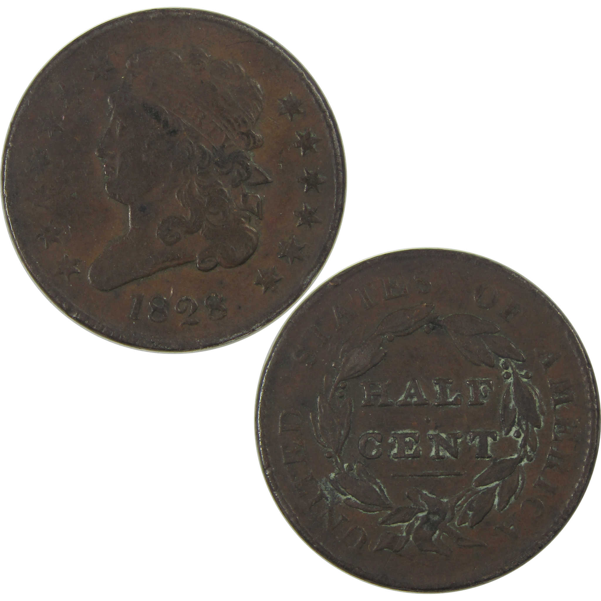 1828 13 Stars Classic Head Half Cent VF Details Copper SKU:CPC0570
