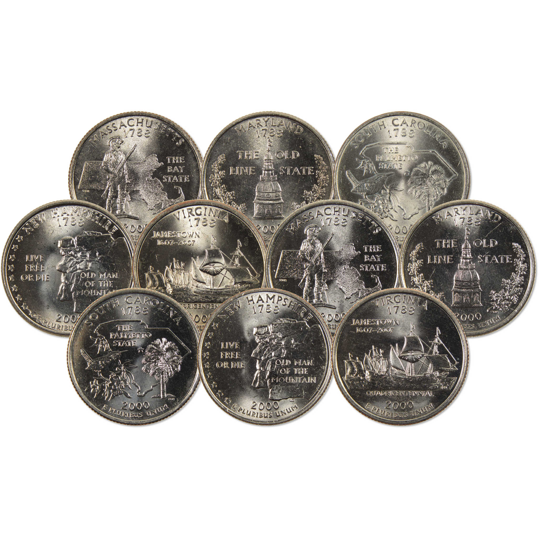 2000 P&D State Quarter 10 Coin Set Clad Uncirculated Mint State