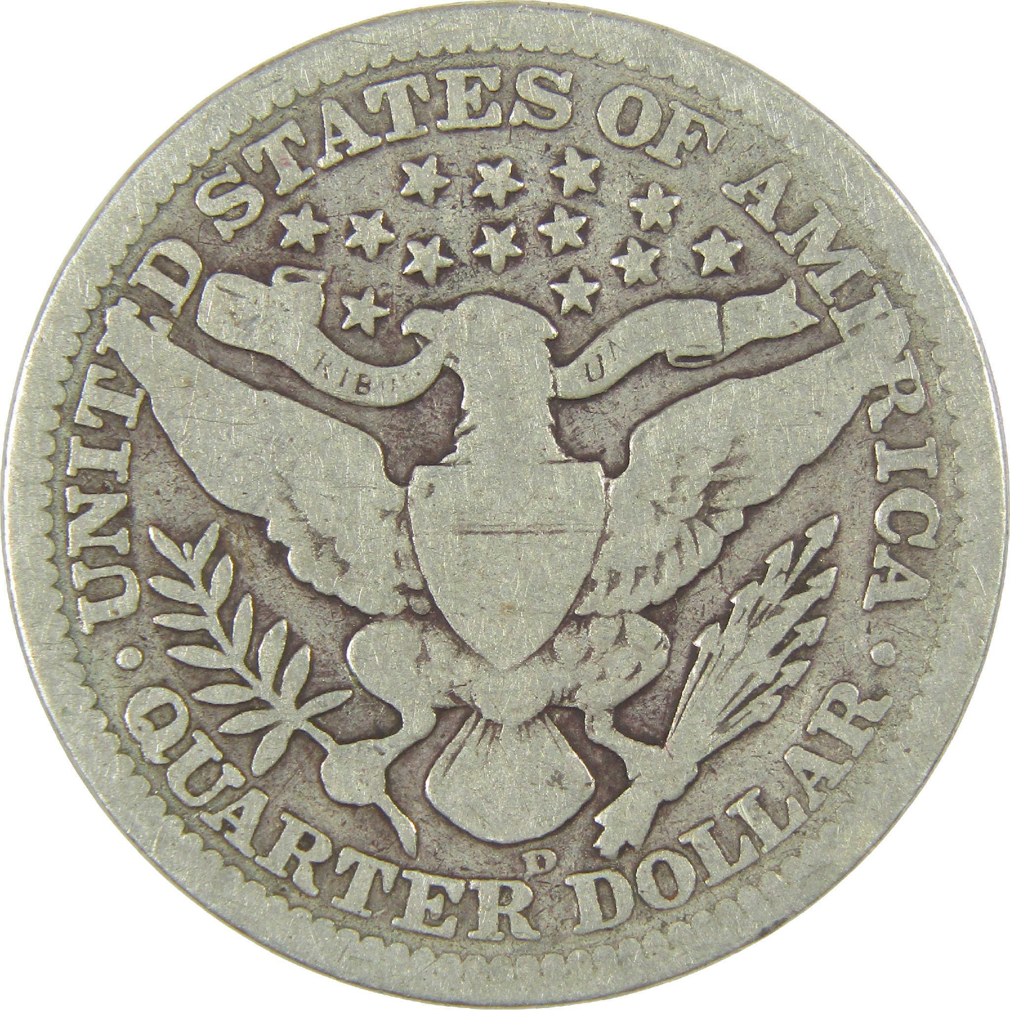 1908 D Barber Quarter G Good Silver 25c Coin