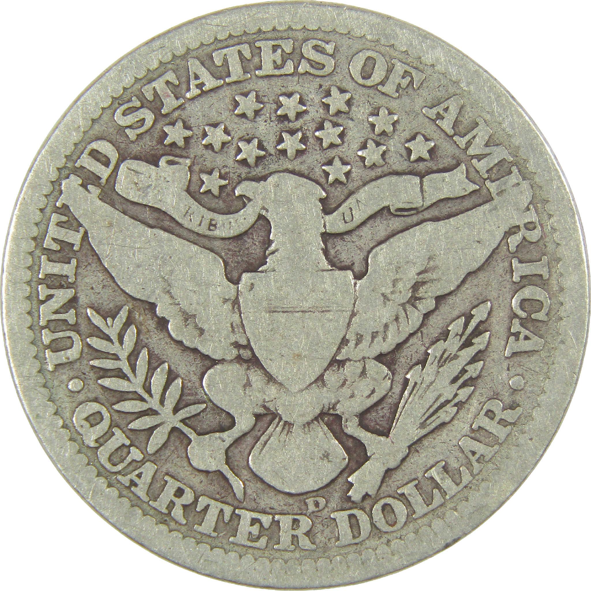 1908 D Barber Quarter G Good Silver 25c Coin