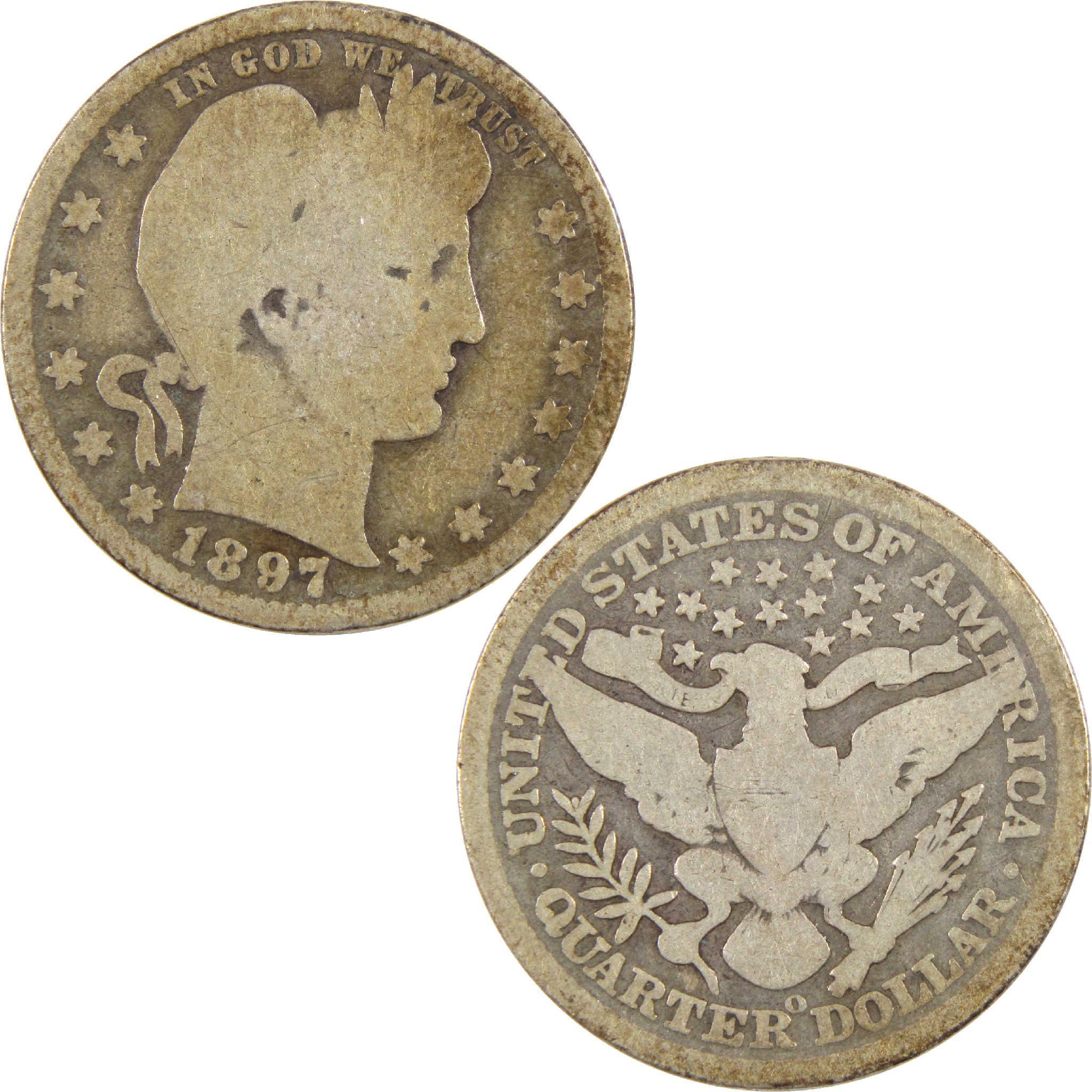 1897 Barber quarter dollar coin obverse and reverse, vintage collectible US coin