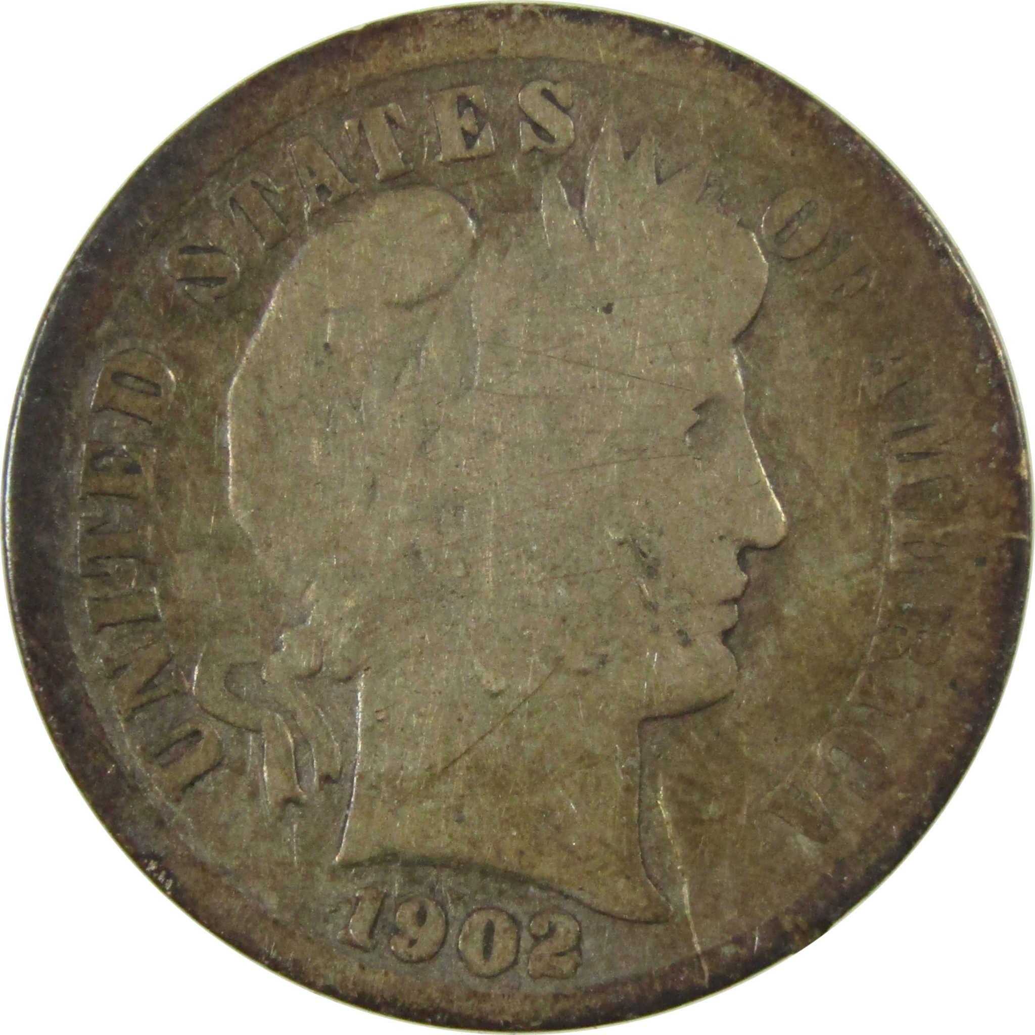 1902 Barber Silver Dime AG About Good 10c Coin Collectible SKU:CP720